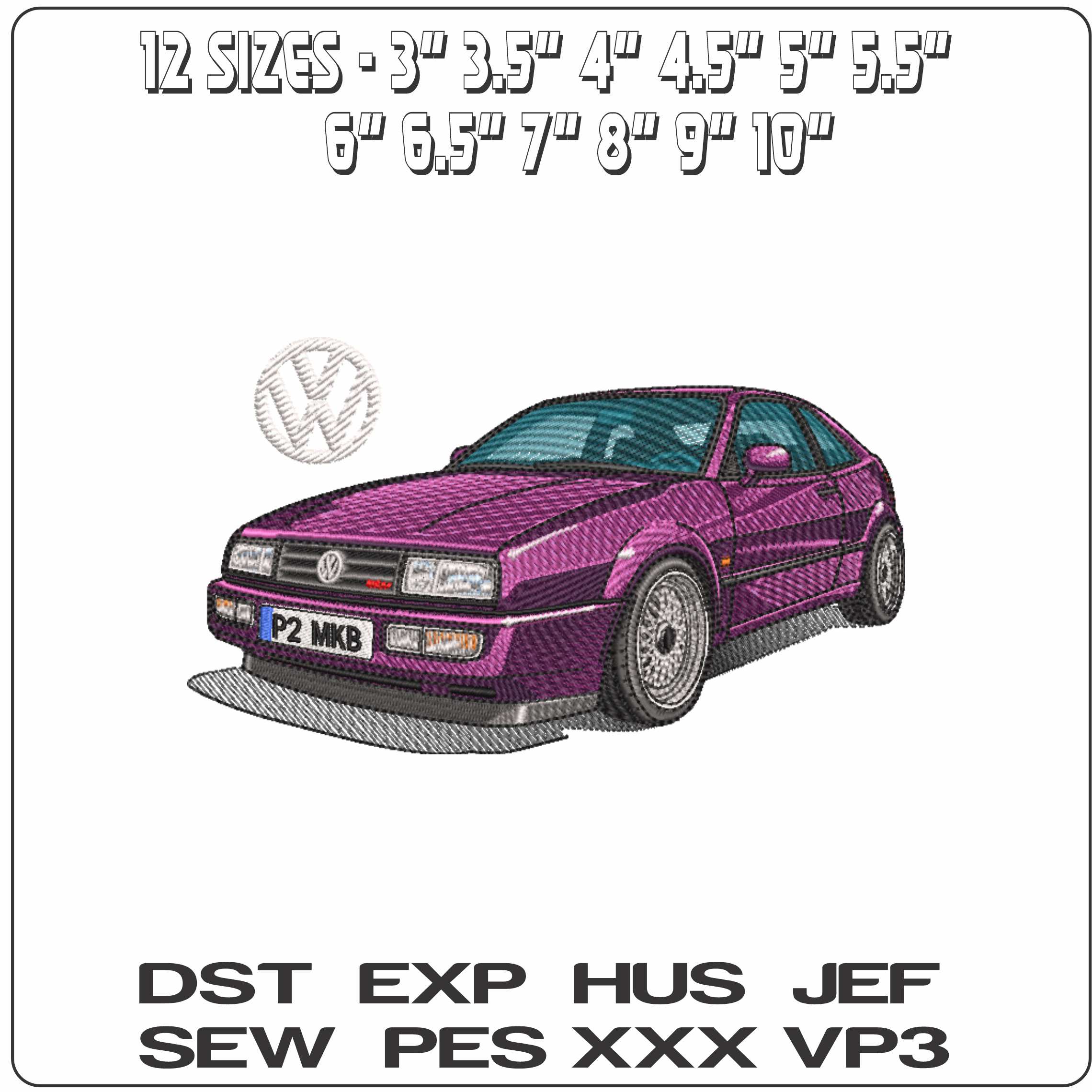 Volkwagen Corrado with Logo  - Elegant embroidery design file-instant download — view 2