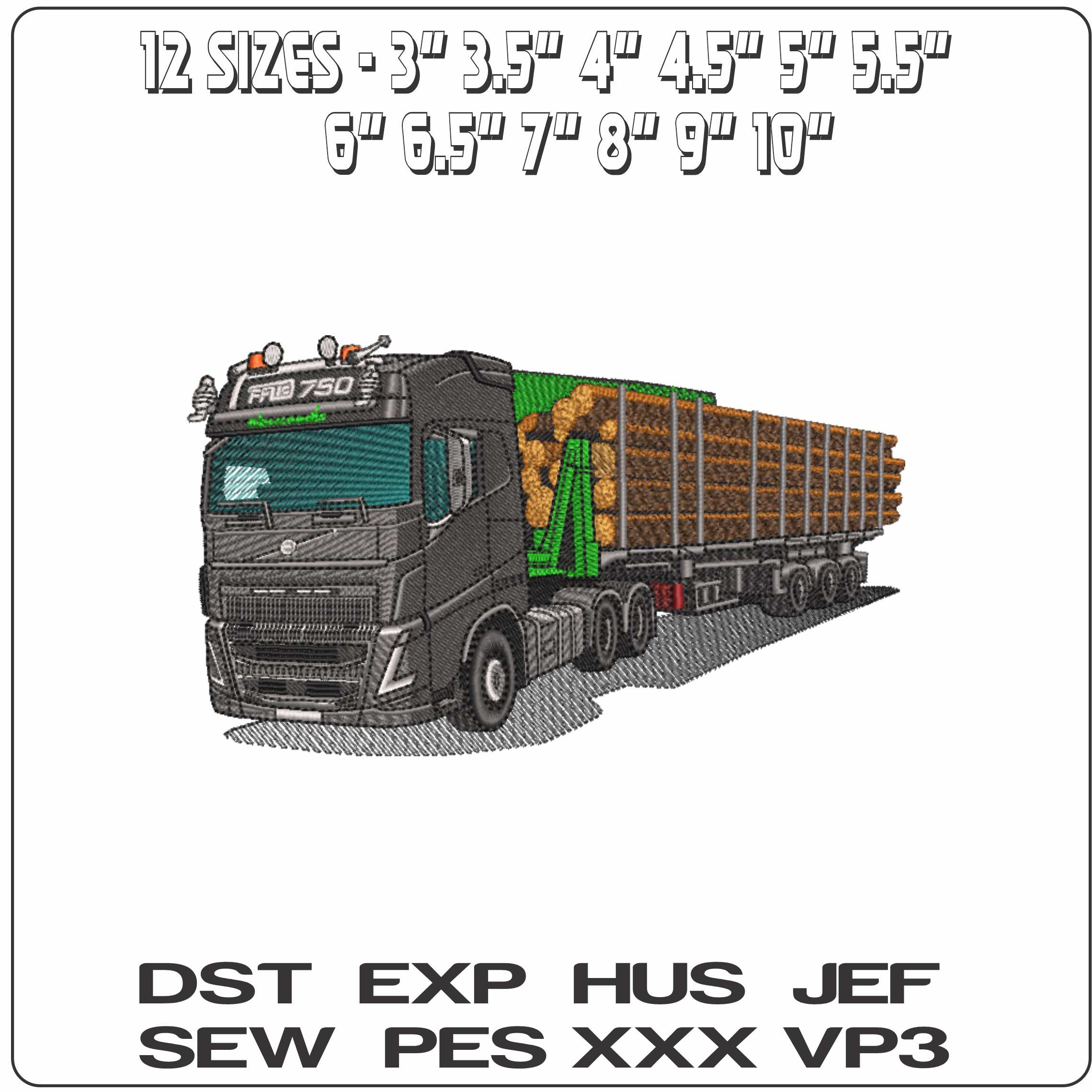 Volvol 750 Log Hauler  - Elegant embroidery design file-instant download — view 2