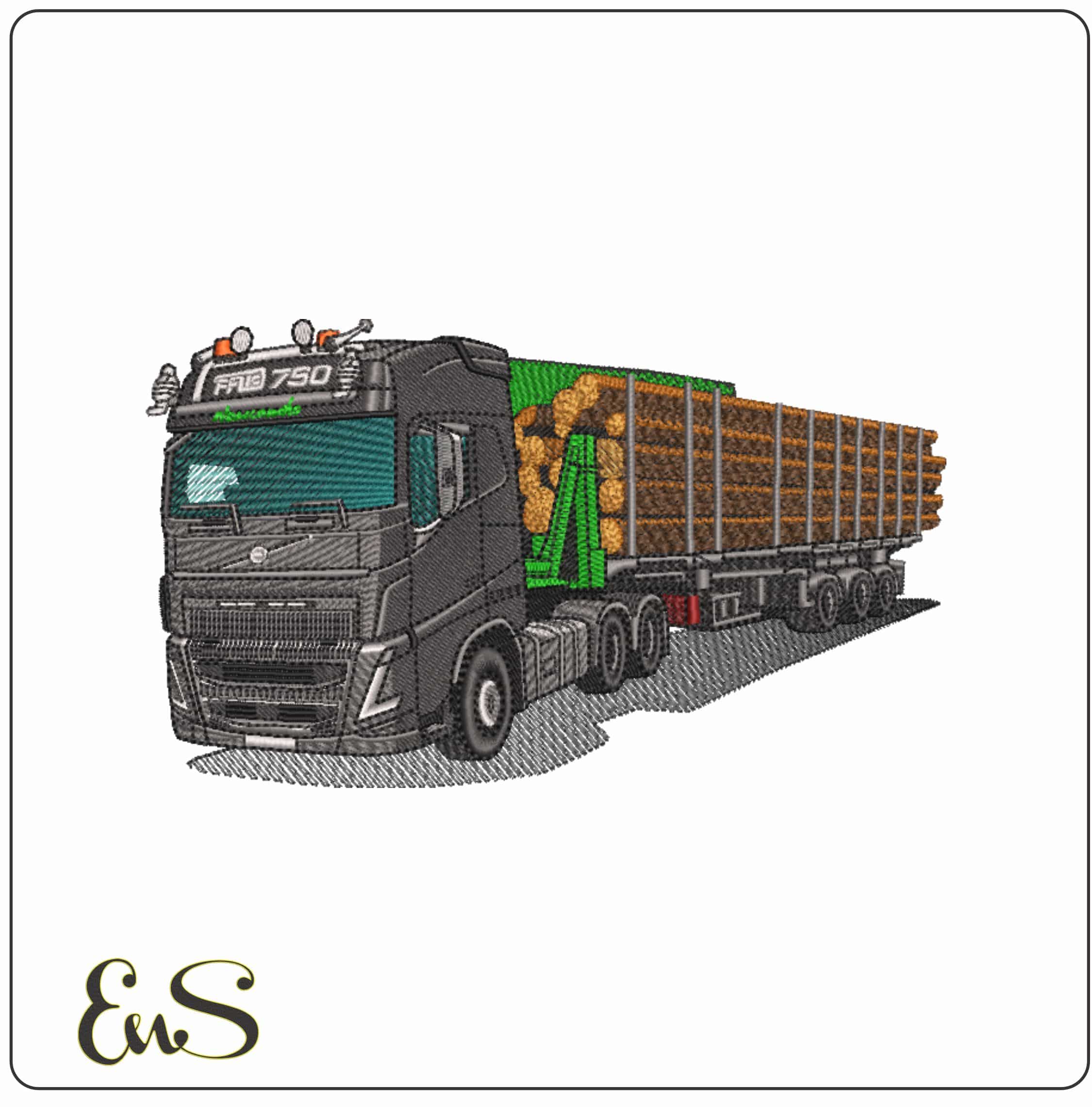 Volvol 750 Log Hauler  - Elegant embroidery design file-instant download