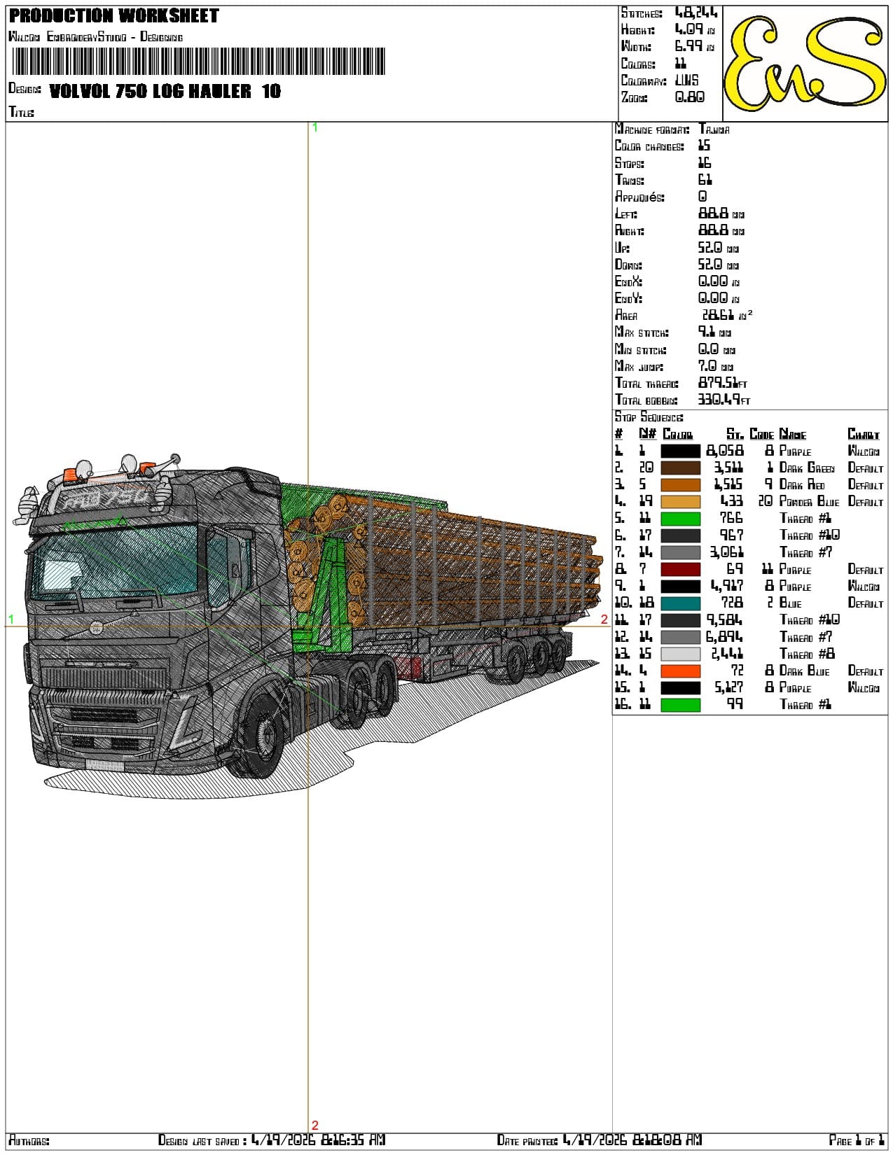 Volvol 750 Log Hauler  - Elegant embroidery design file-instant download — view 3