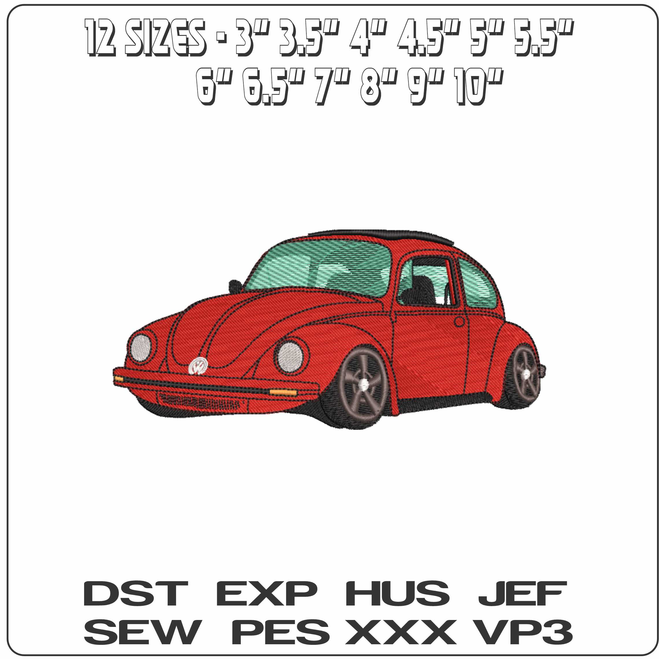 VW Beetle Bug  - Elegant embroidery design file-instant download — view 2
