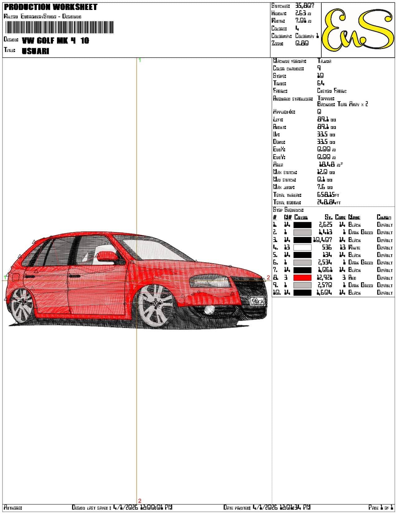 VW golf MK 4  - Elegant embroidery design file-instant download — view 3