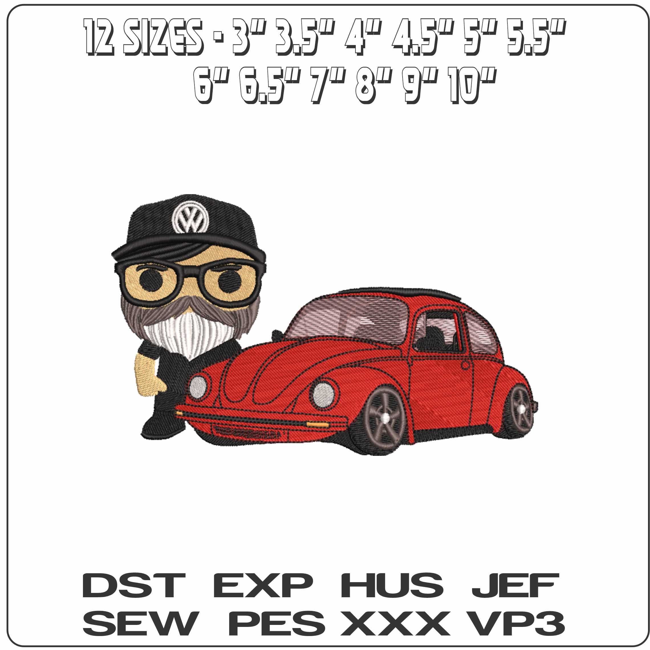 VW Man and Bug  - Elegant embroidery design file-instant download — view 2