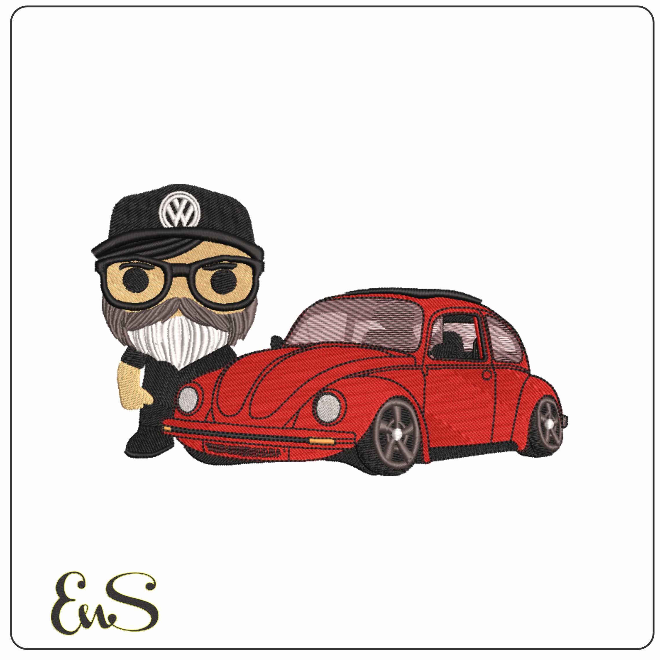 VW Man and Bug  - Elegant embroidery design file-instant download