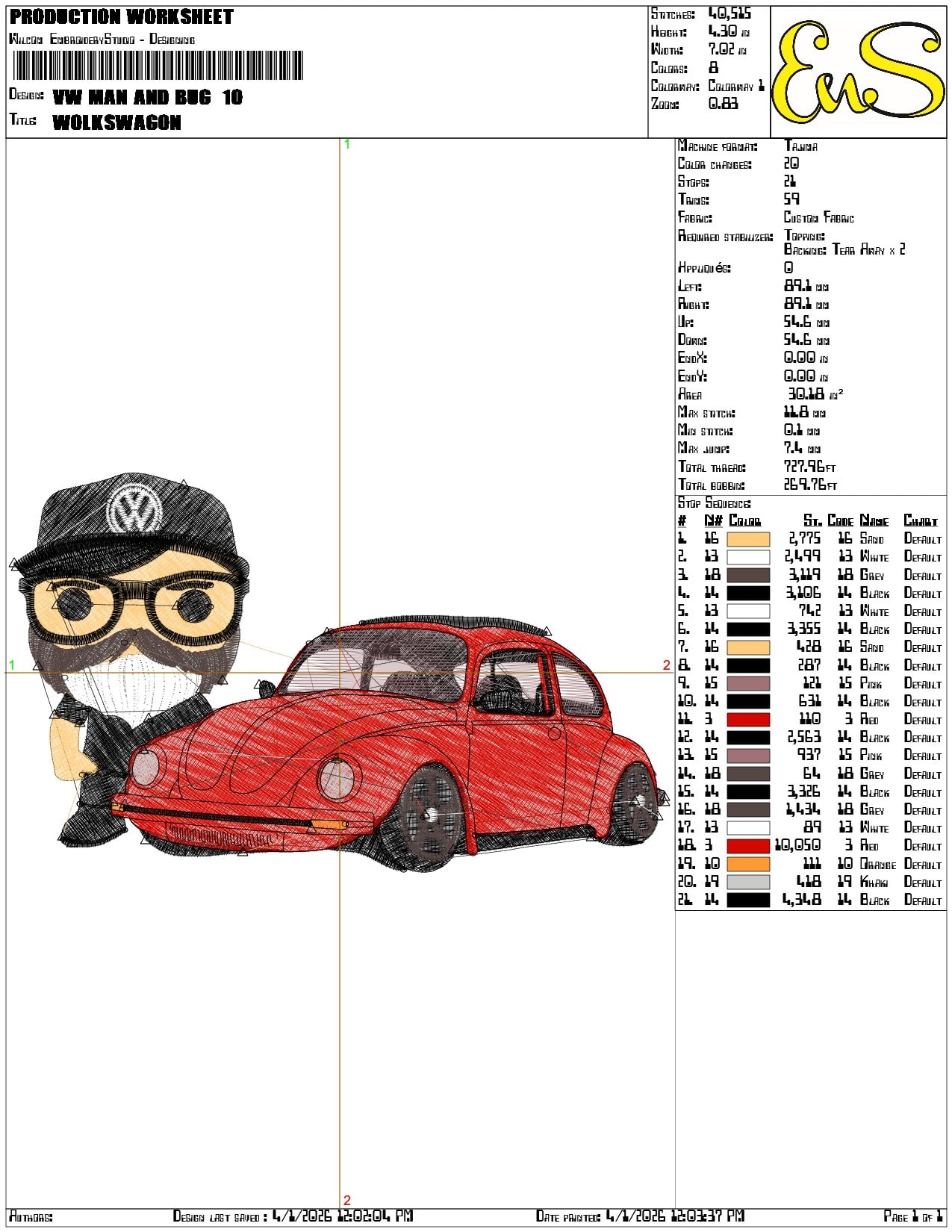 VW Man and Bug  - Elegant embroidery design file-instant download — view 3