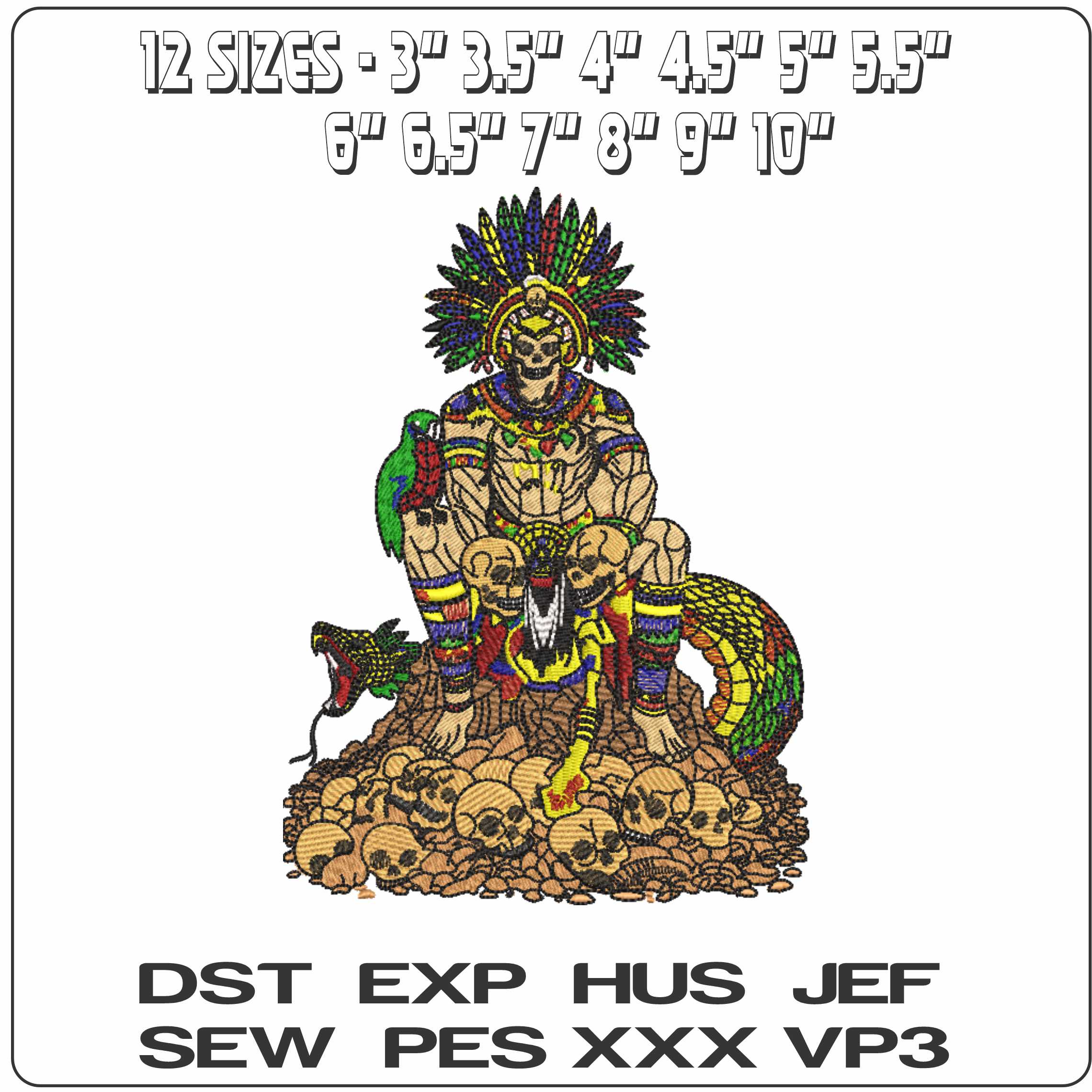 Warrior sitting on Skulls  - Elegant embroidery design file-instant download — view 2