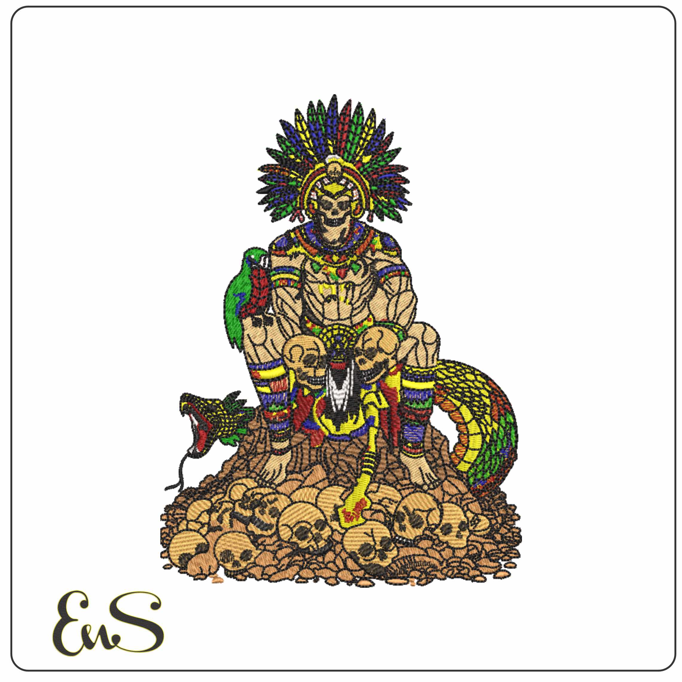 Warrior sitting on Skulls  - Elegant embroidery design file-instant download