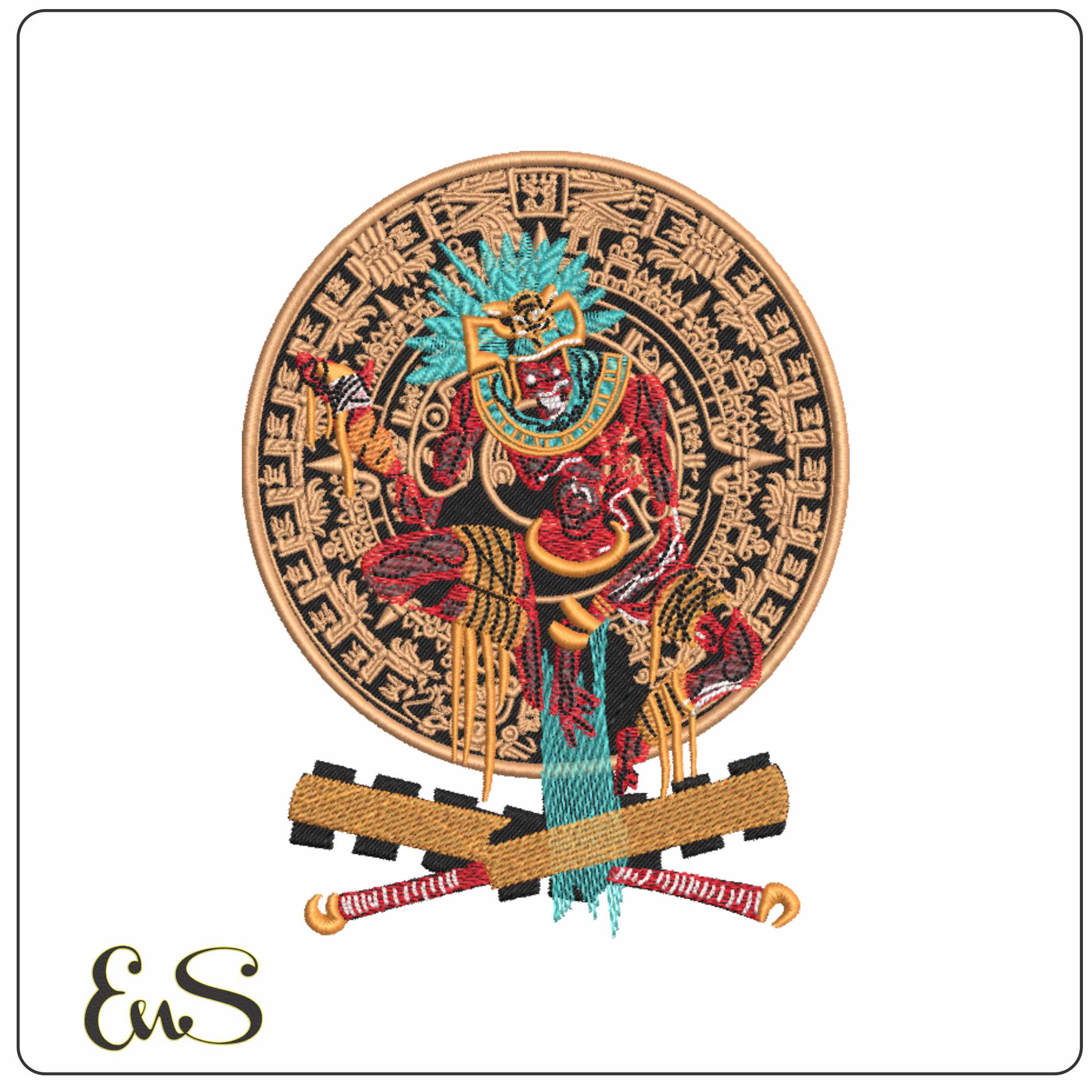 Warrior sitting on top of Skulls  - Elegant embroidery design file-instant download