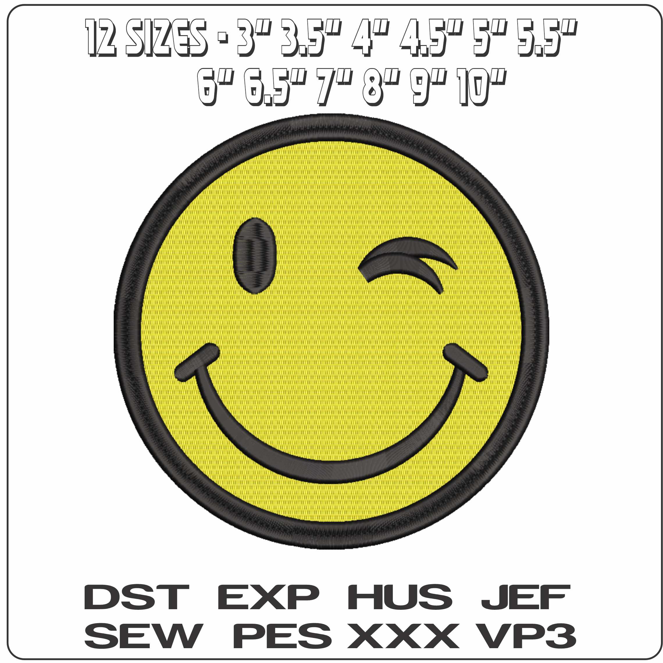 Wink Emoji  - Elegant embroidery design file-instant download — view 2