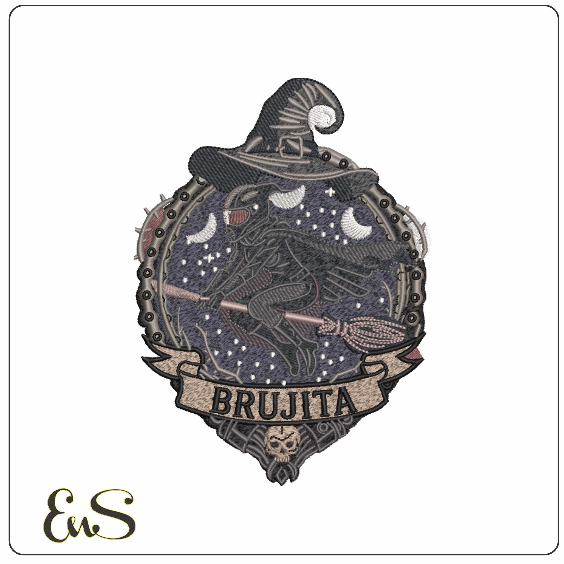 Witch on A broomstick Patch  - Elegant embroidery design file-instant download