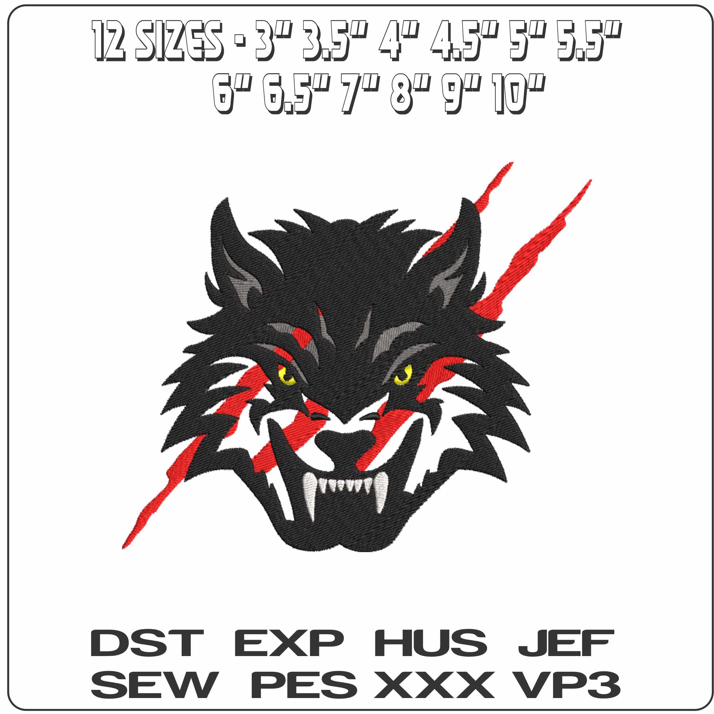 Wolf Face with Claw marks  - Elegant embroidery design file-instant download — view 2