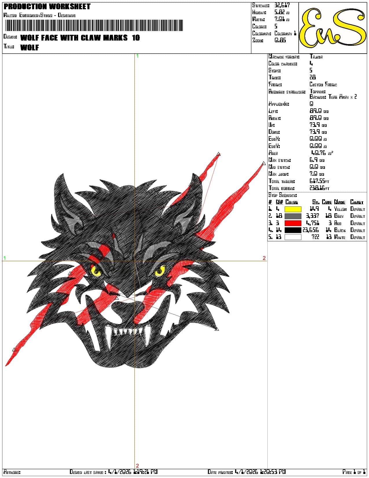 Wolf Face with Claw marks  - Elegant embroidery design file-instant download — view 3