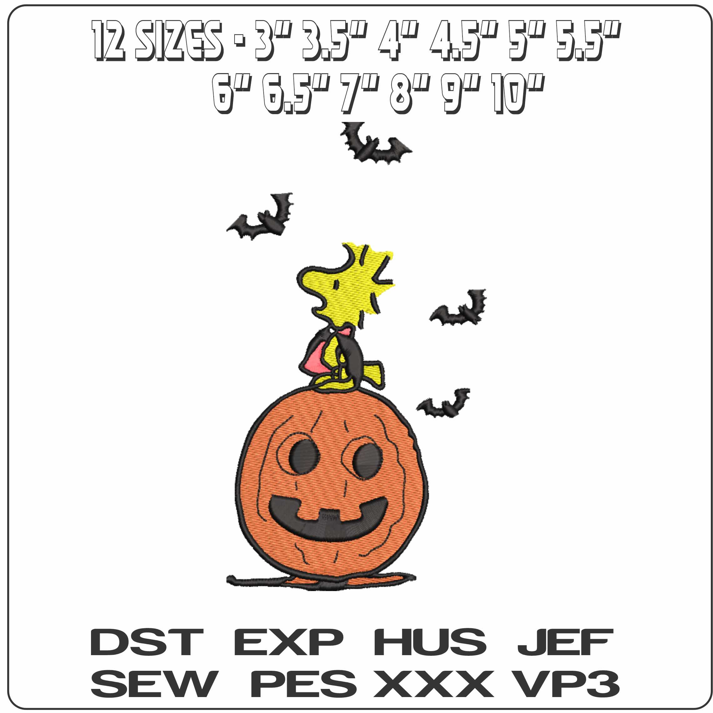Woodstock Pumpkin Snoopy and Woodstock  - Elegant embroidery design file-instant download — view 2