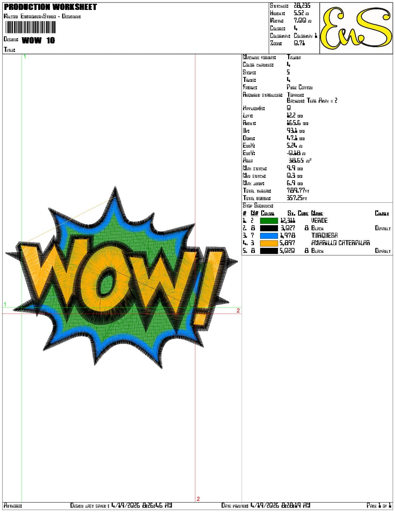 WOW  - Elegant embroidery design file-instant download — view 3