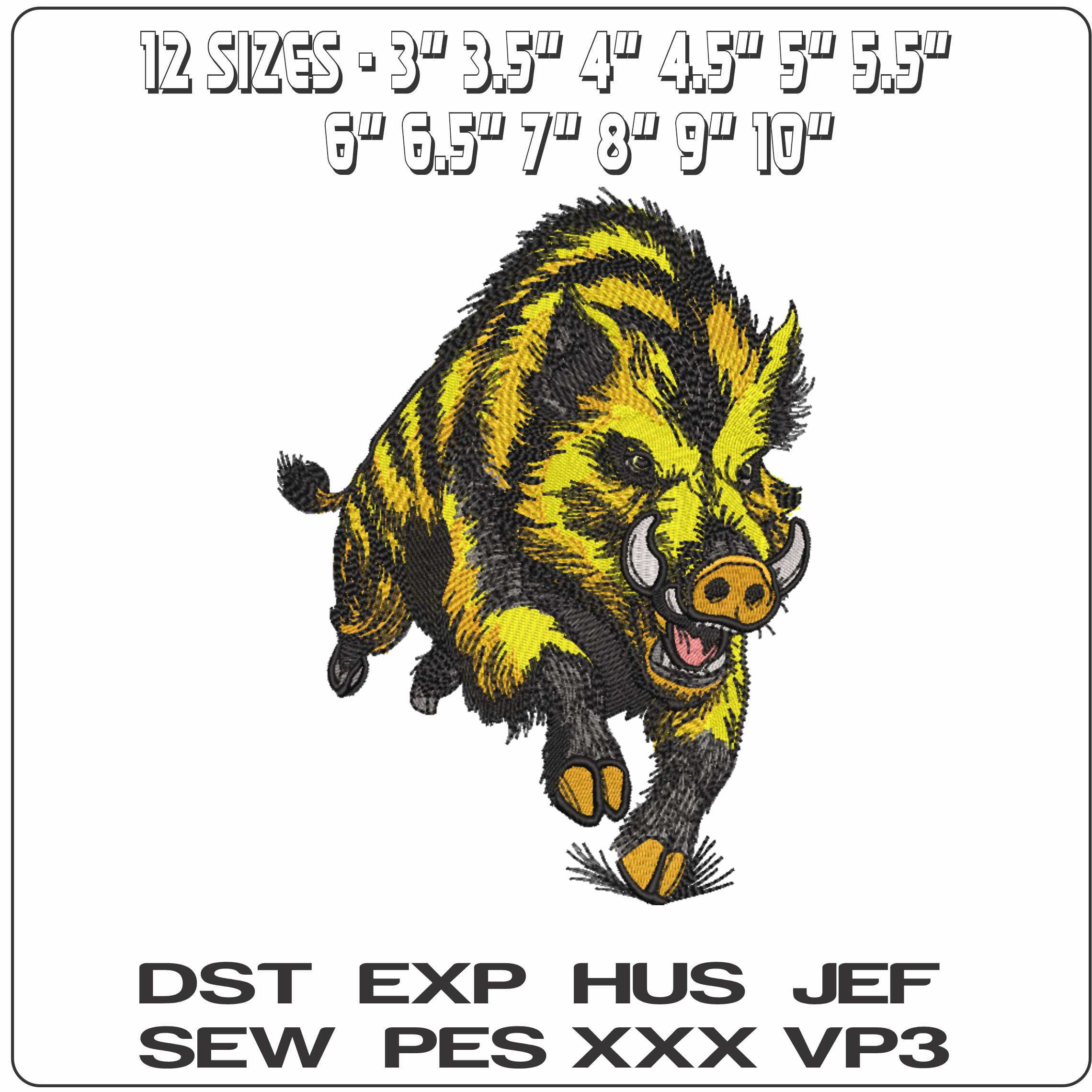 Yellow Ferious Wild Boar  - Elegant embroidery design file-instant download — view 2