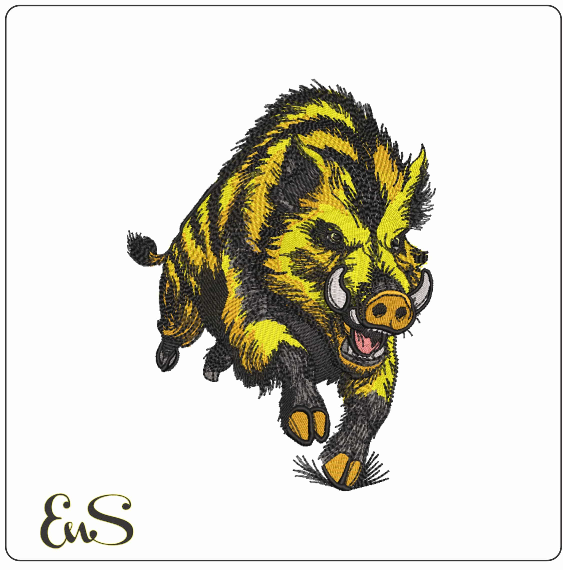 Yellow Ferious Wild Boar  - Elegant embroidery design file-instant download