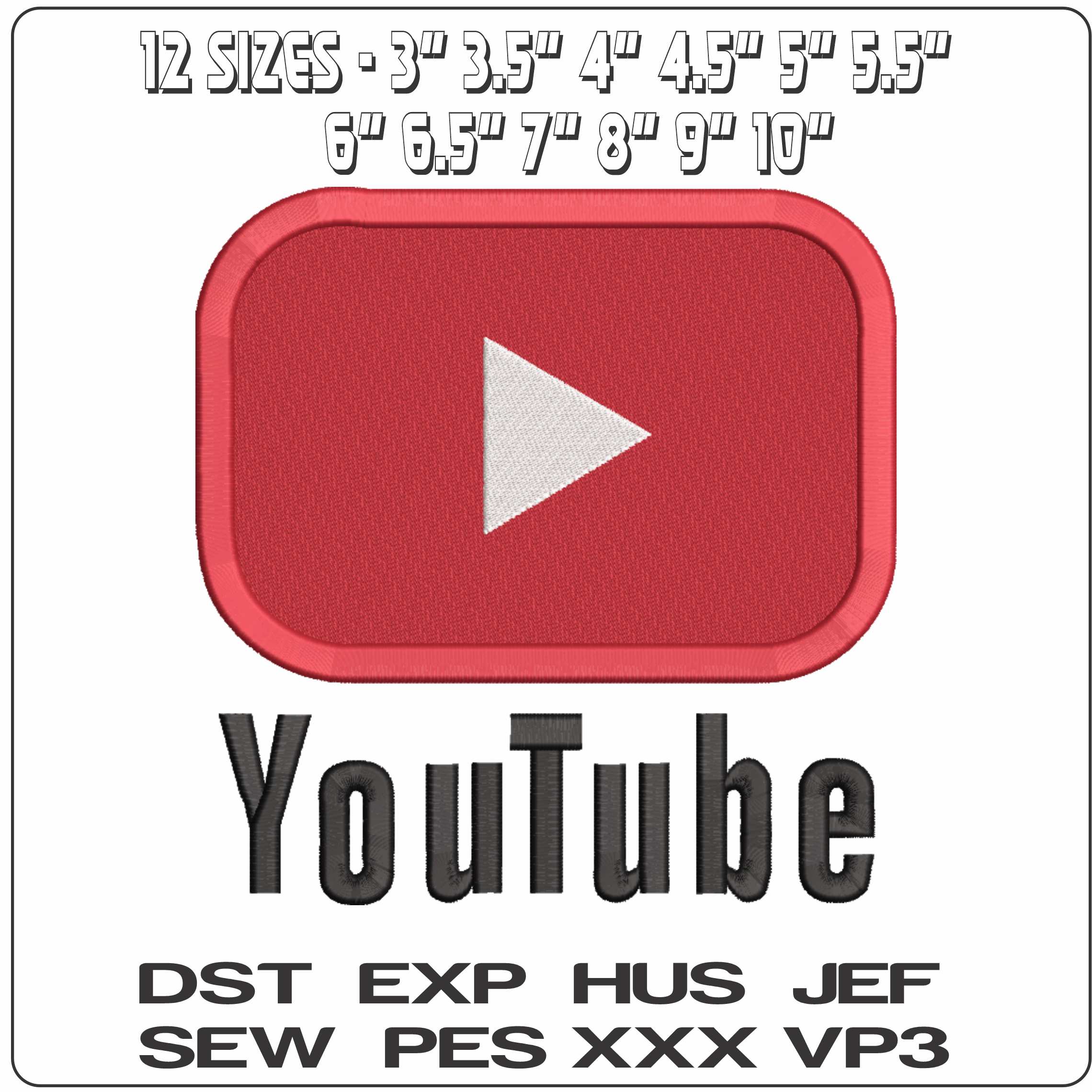 You Tube Patch  - Elegant embroidery design file-instant download — view 2