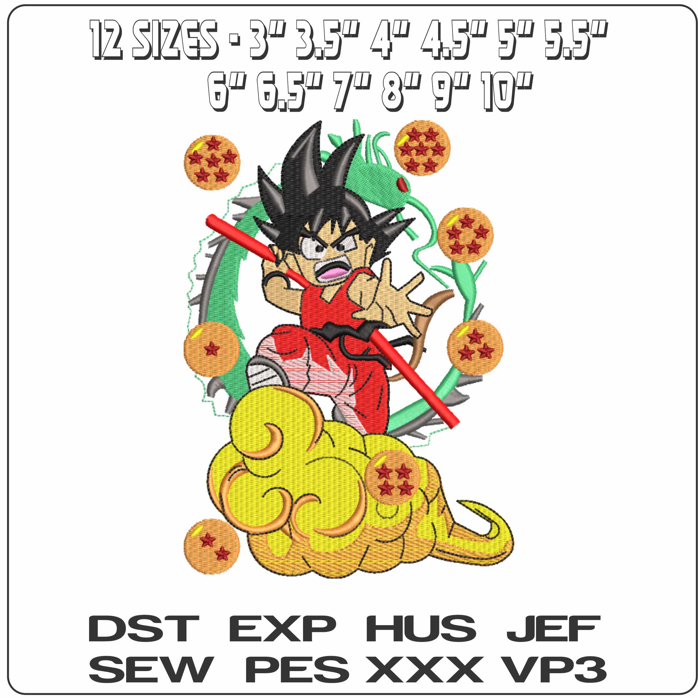 Young Goku on Nibus Cloud Dragon Ball z  - Elegant embroidery design file-instant download — view 2