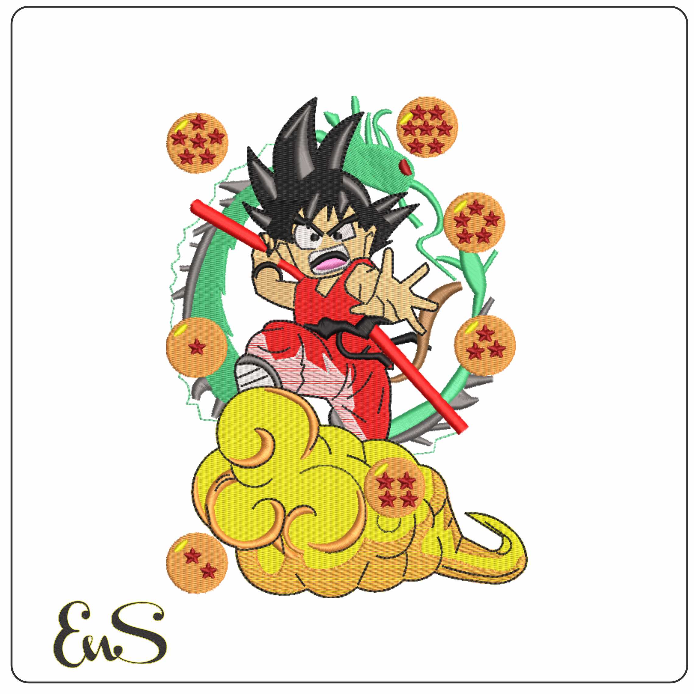 Young Goku on Nibus Cloud Dragon Ball z  - Elegant embroidery design file-instant download