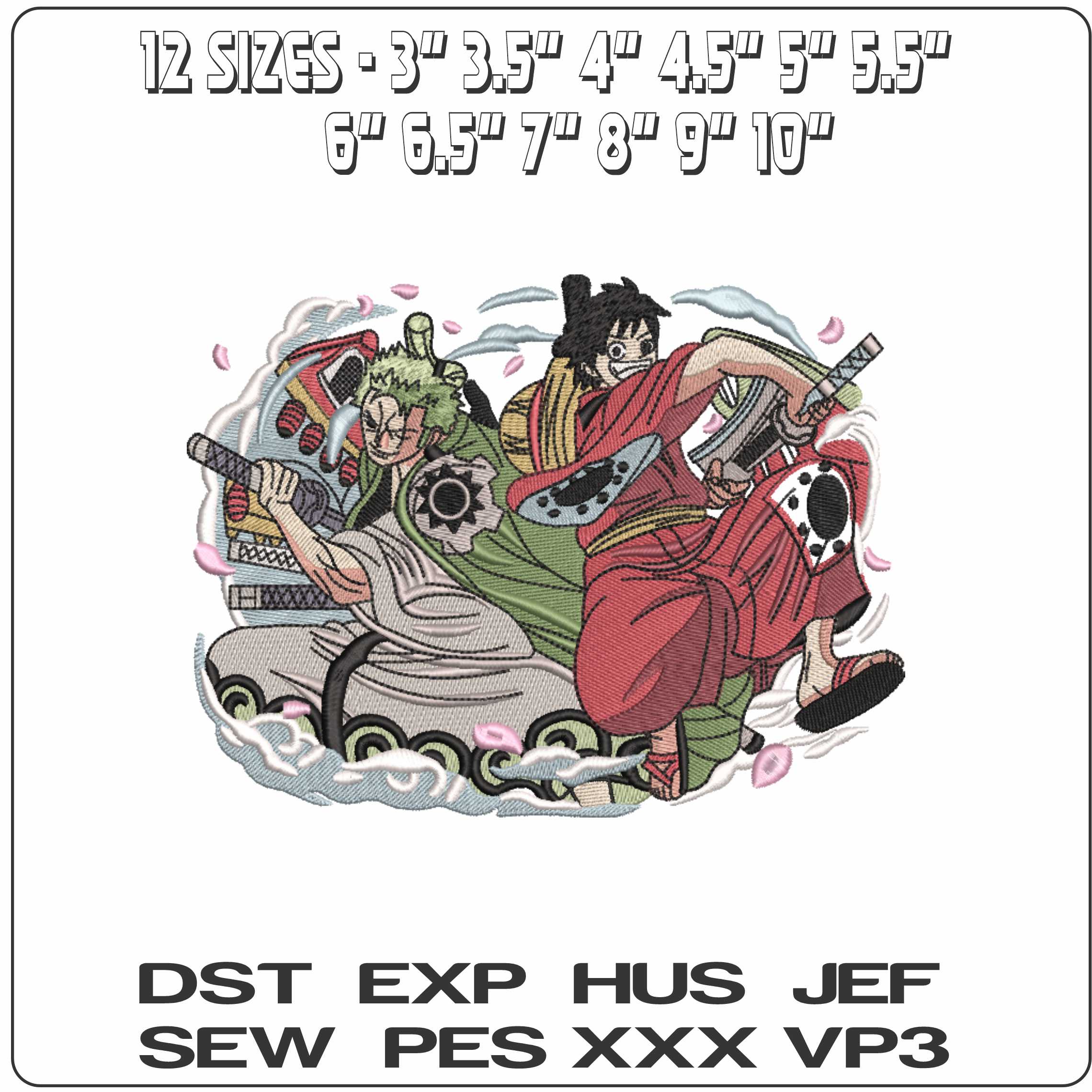 Zoro and Luffy One Piece  - Elegant embroidery design file-instant download — view 2