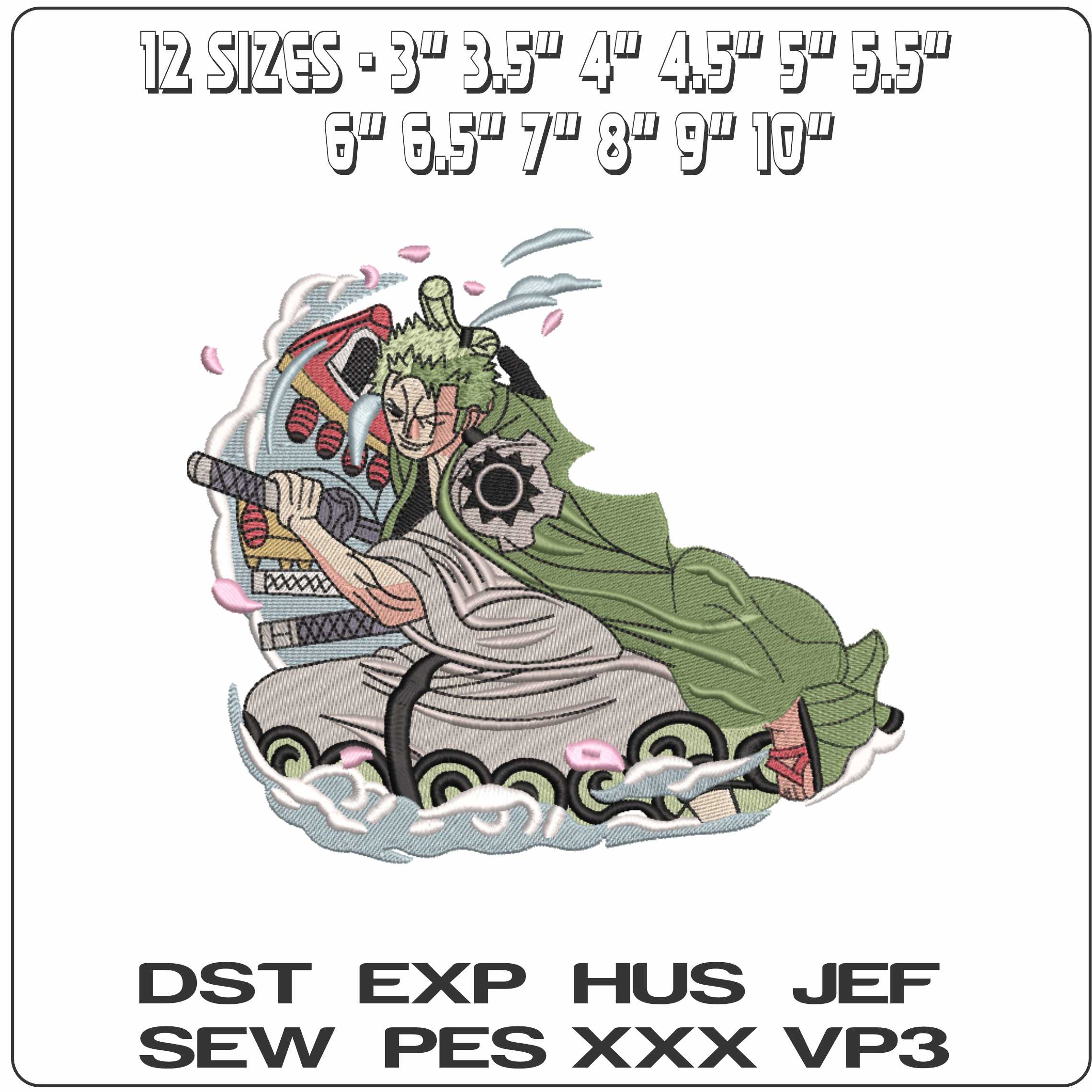 Zoro with Sword in Clouds One Piece  - Elegant embroidery design file-instant download — view 2