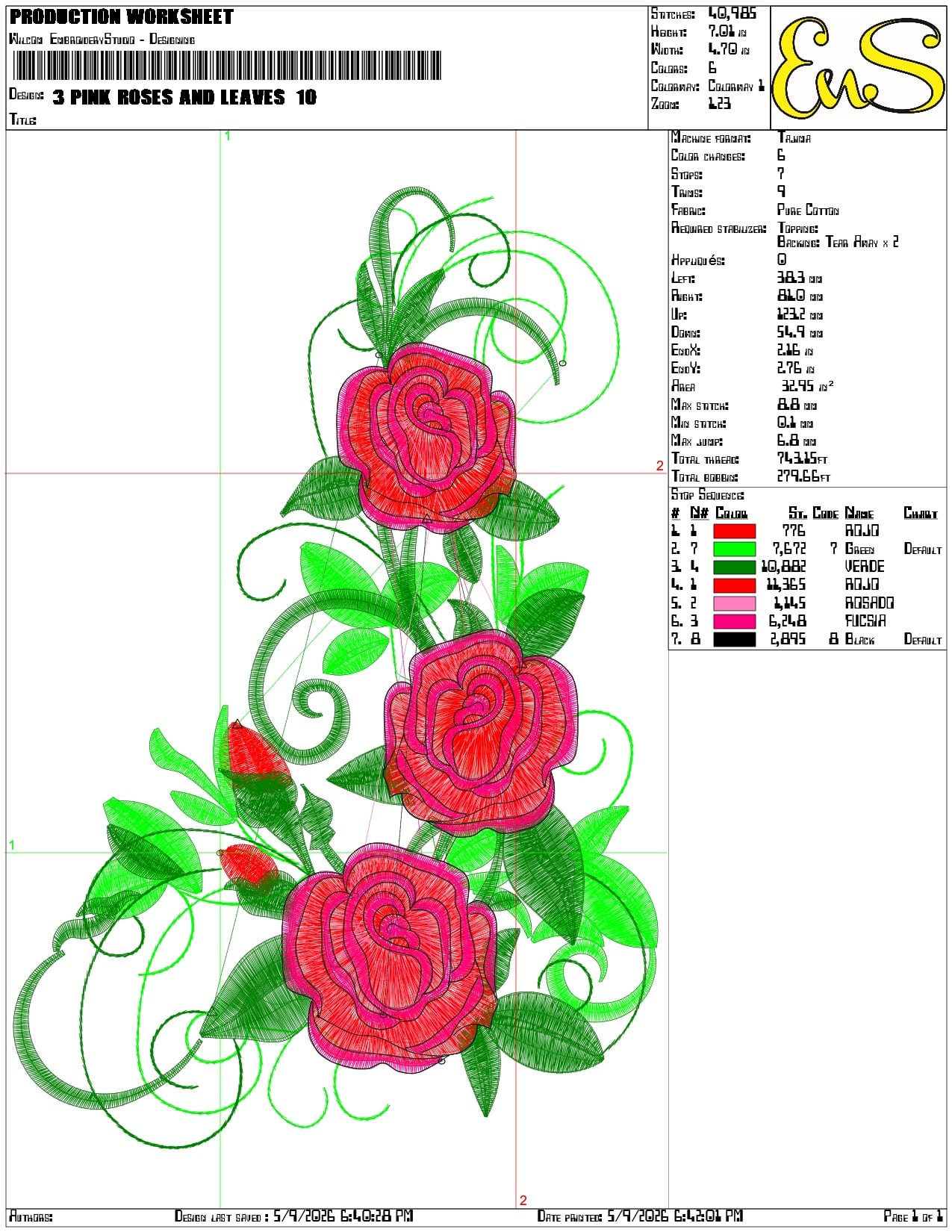 3 Pink Roses and Leaves  - Elegant embroidery design file-instant download — view 3
