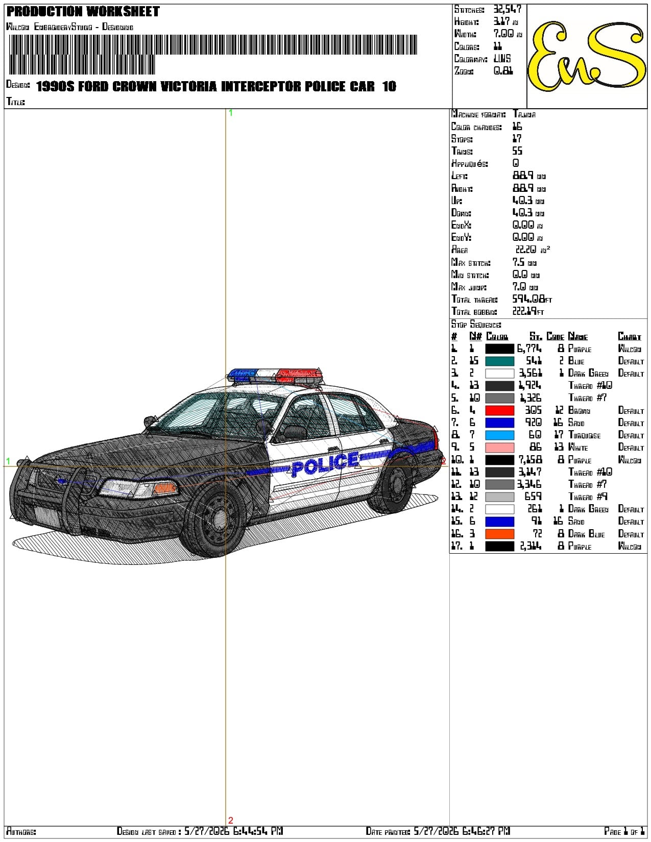 1990s Ford Crown Victoria Interceptor Police Car  - Elegant embroidery design file-instant download — view 3