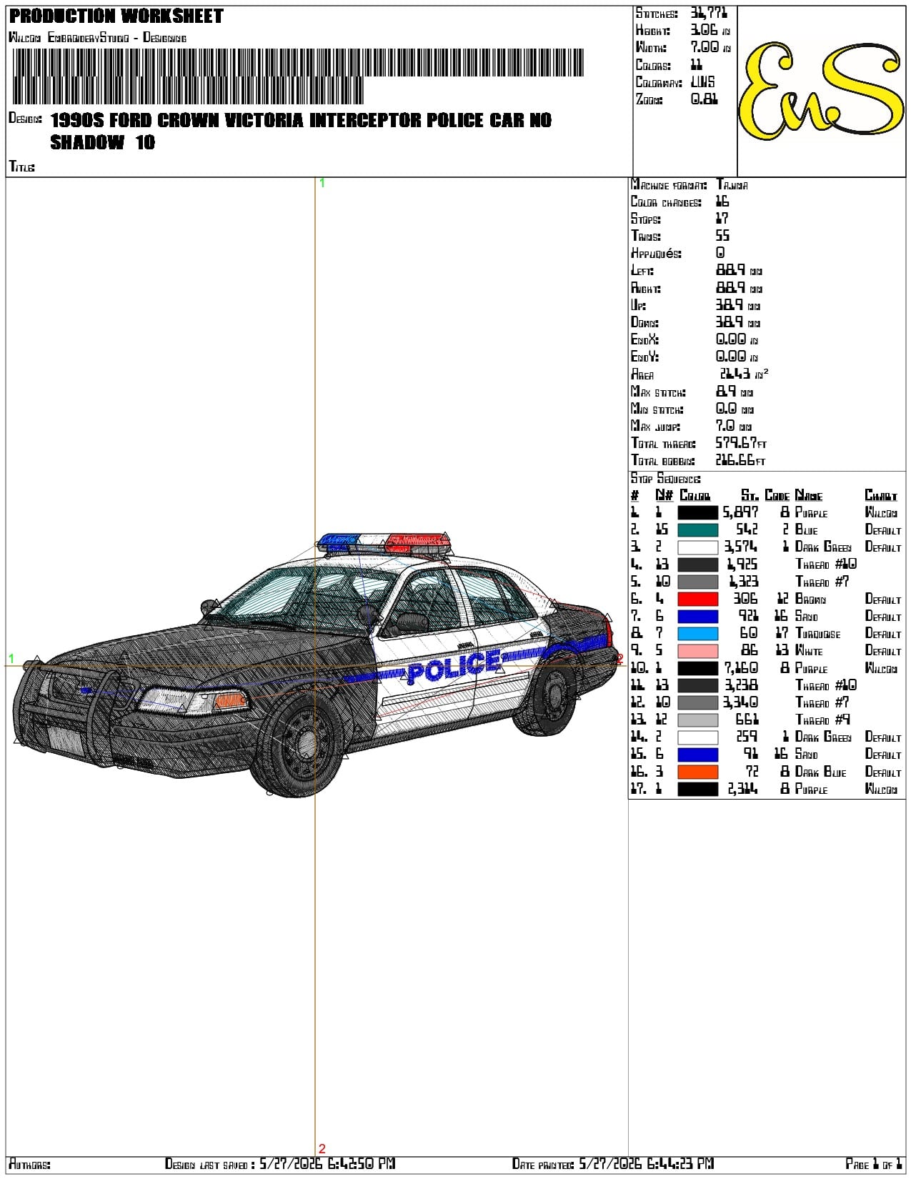 1990s Ford Crown Victoria Interceptor Police Car No Shadow  - Elegant embroidery design file-instant download — view 3