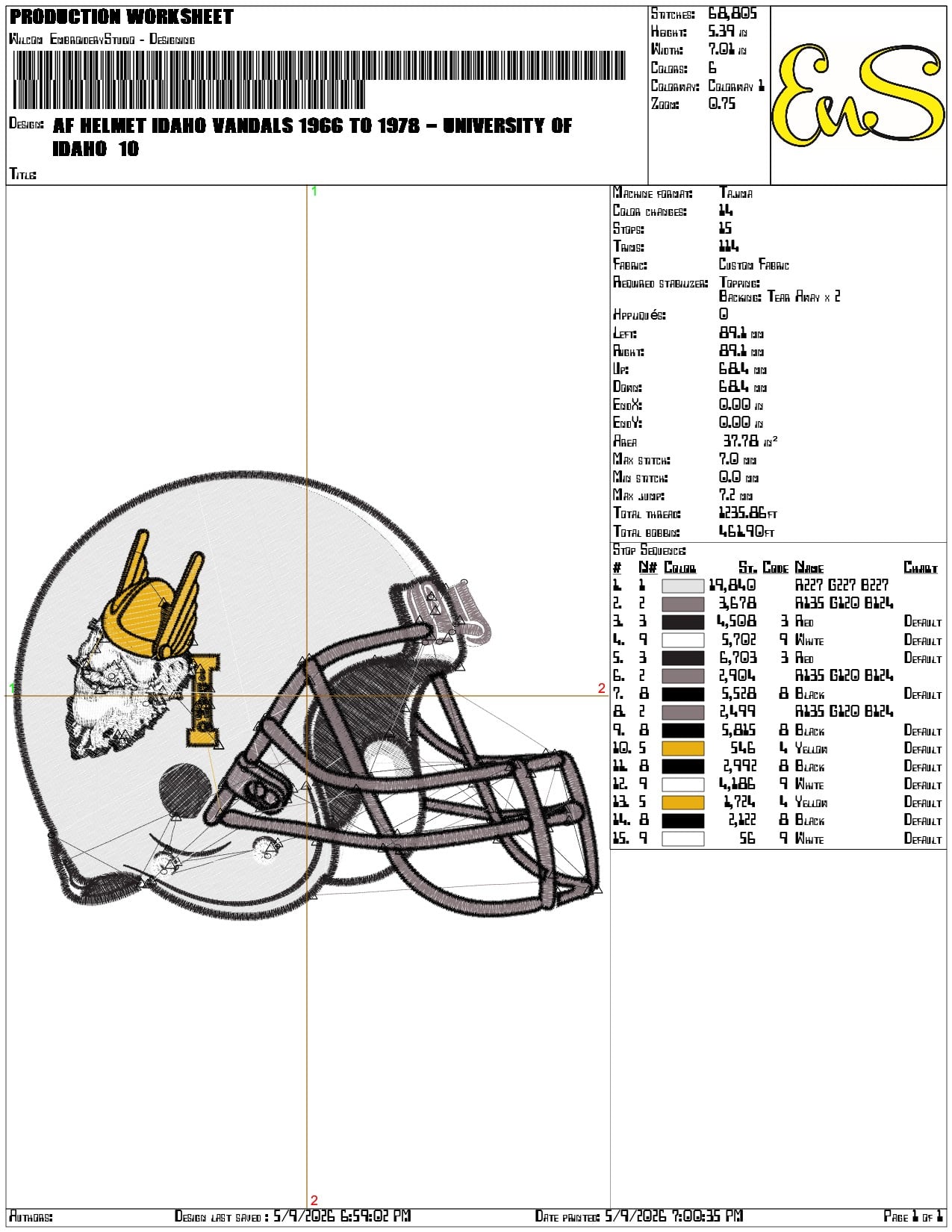 AF Helmet Idaho Vandals 1966 to 1978  - Elegant embroidery design file-instant download — view 3