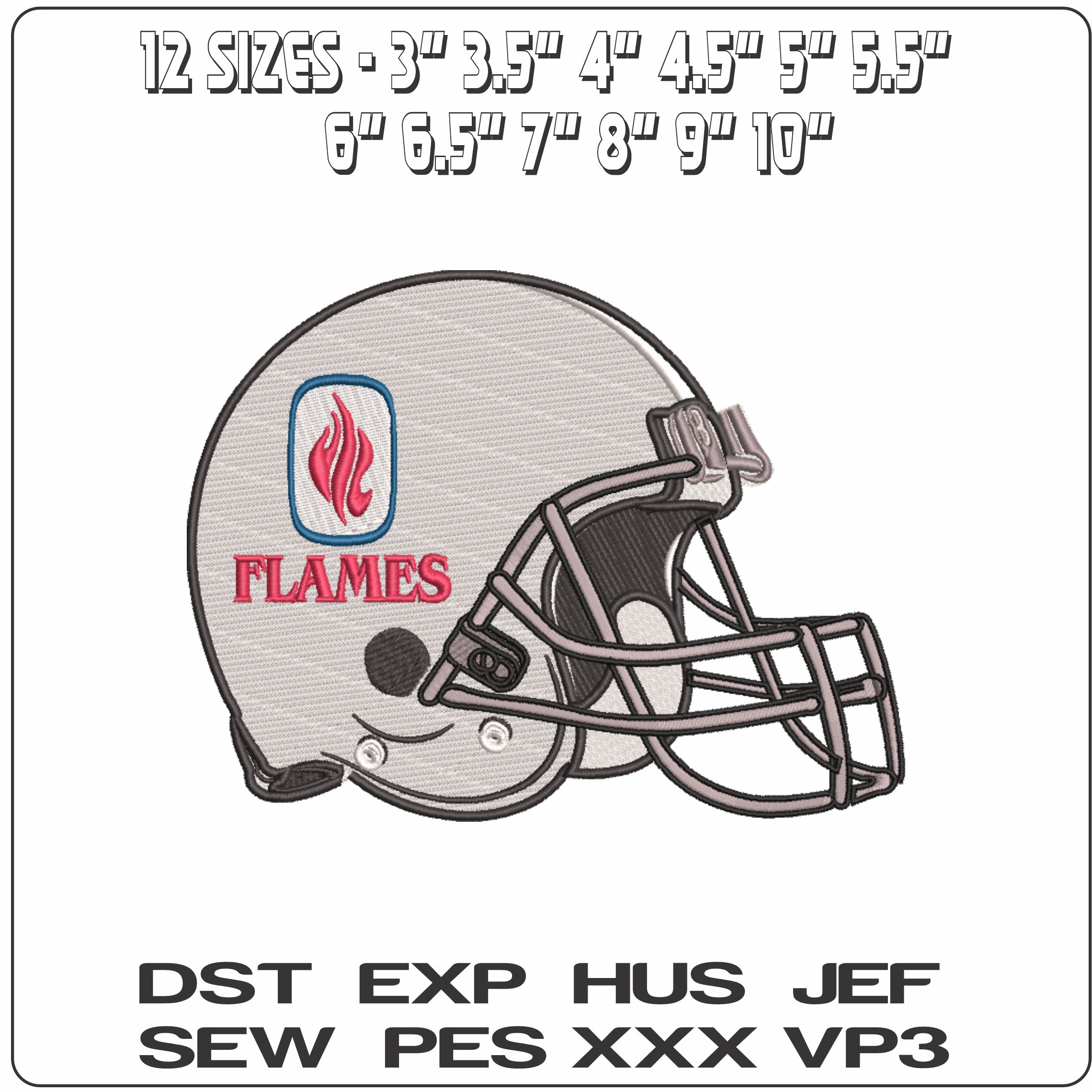 AF Helmet Illinois Chicago Flames 1982 to 1996  - Elegant embroidery design file-instant download — view 2