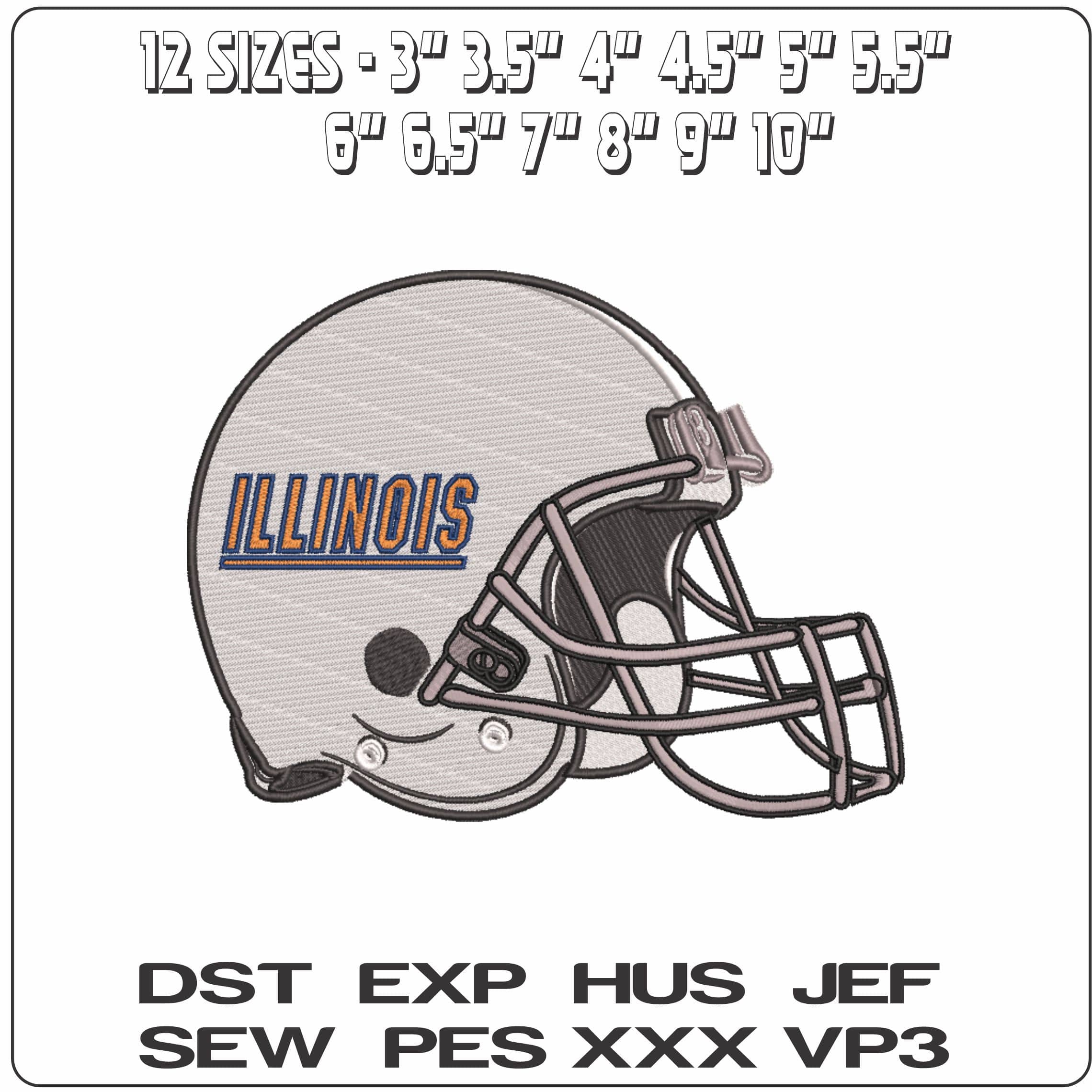 AF Helmet Illinois Fightin Illini 1995 to 2014  - Elegant embroidery design file-instant download — view 2