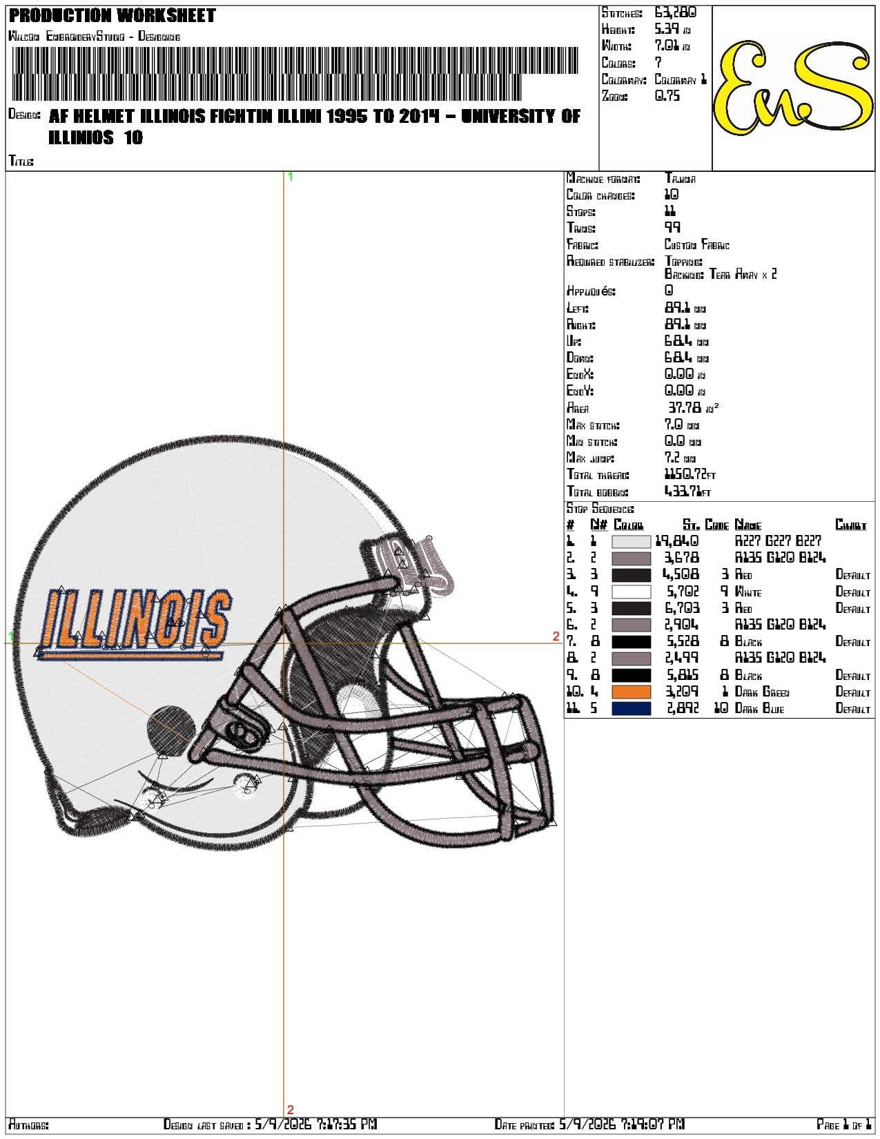 AF Helmet Illinois Fightin Illini 1995 to 2014  - Elegant embroidery design file-instant download — view 3