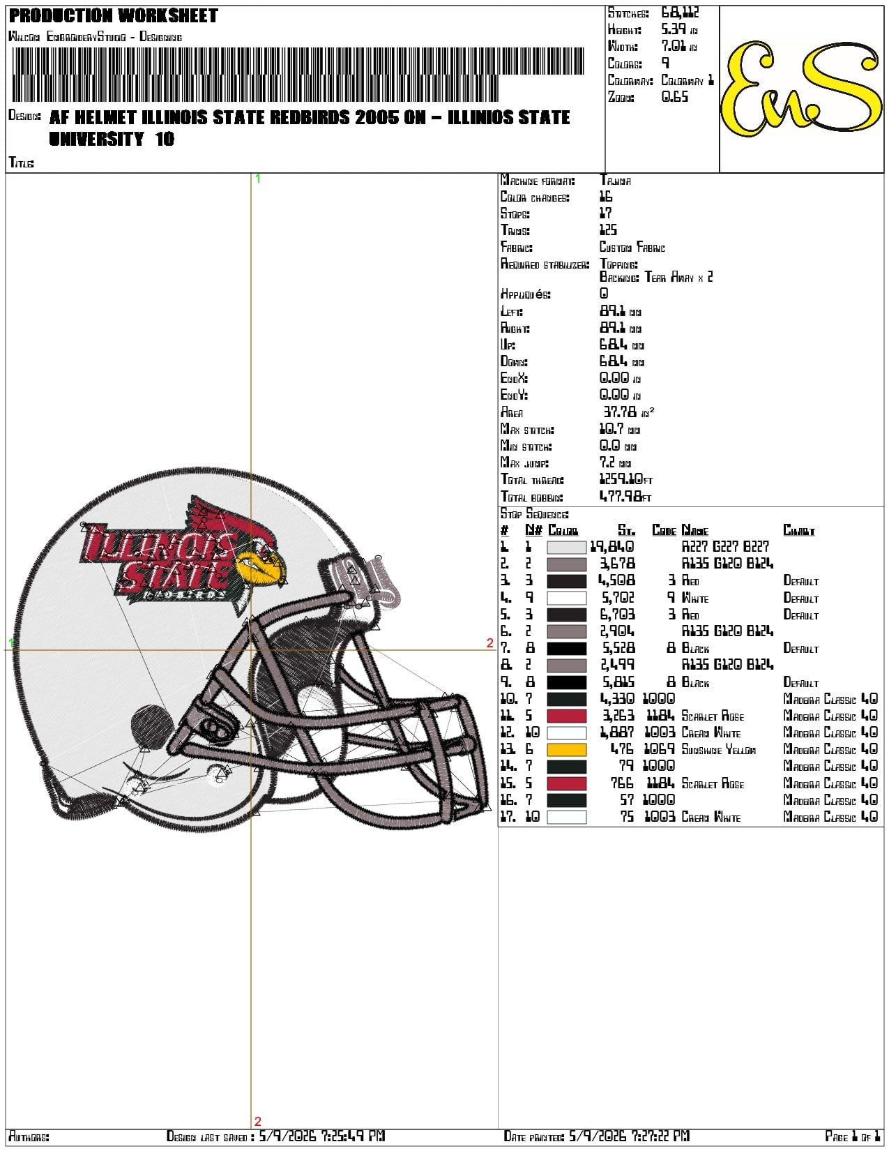 AF Helmet Illinois State Redbirds 2005  - Elegant embroidery design file-instant download — view 3