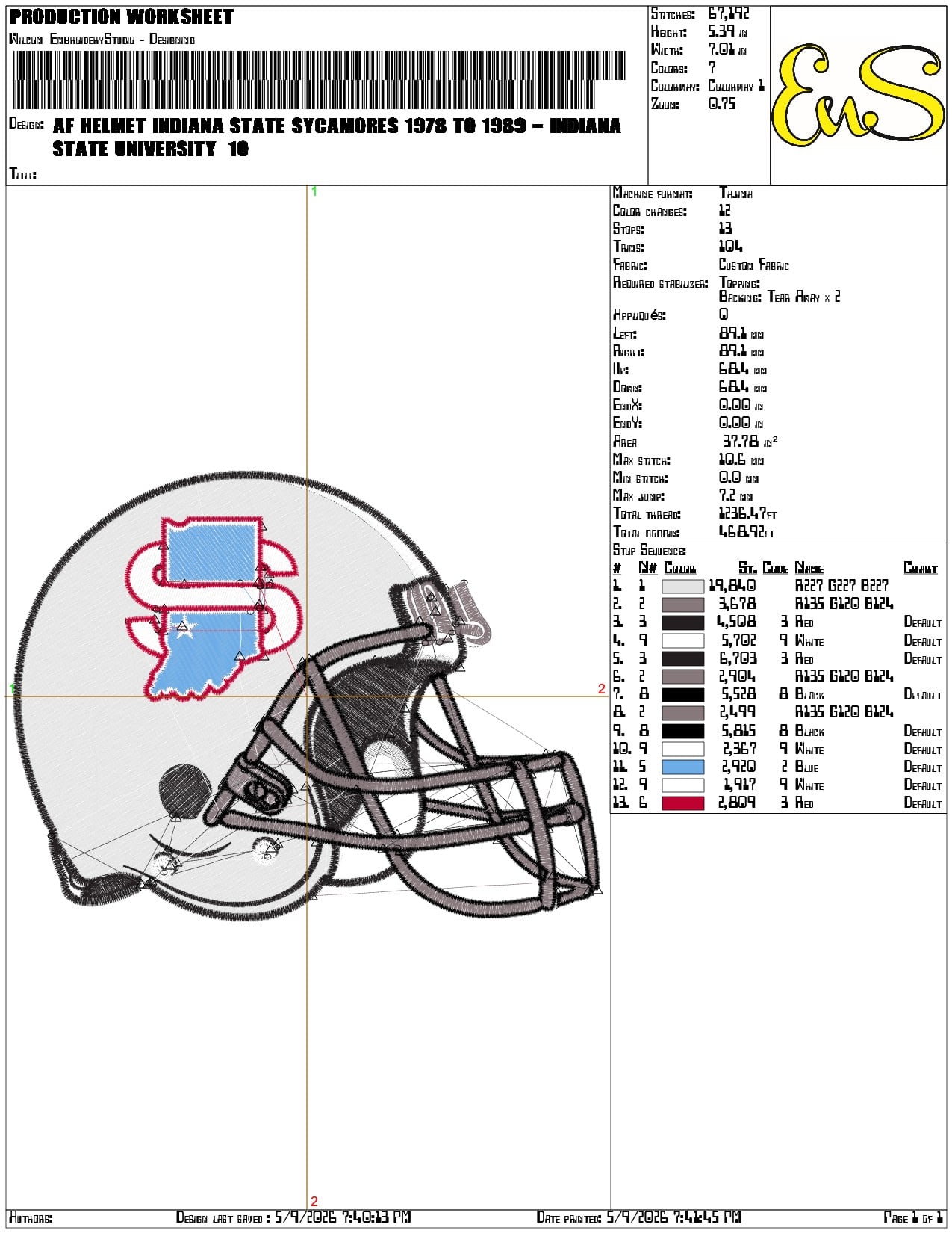 AF Helmet Indiana State Sycamores 1978 to 1989  - Elegant embroidery design file-instant download — view 3
