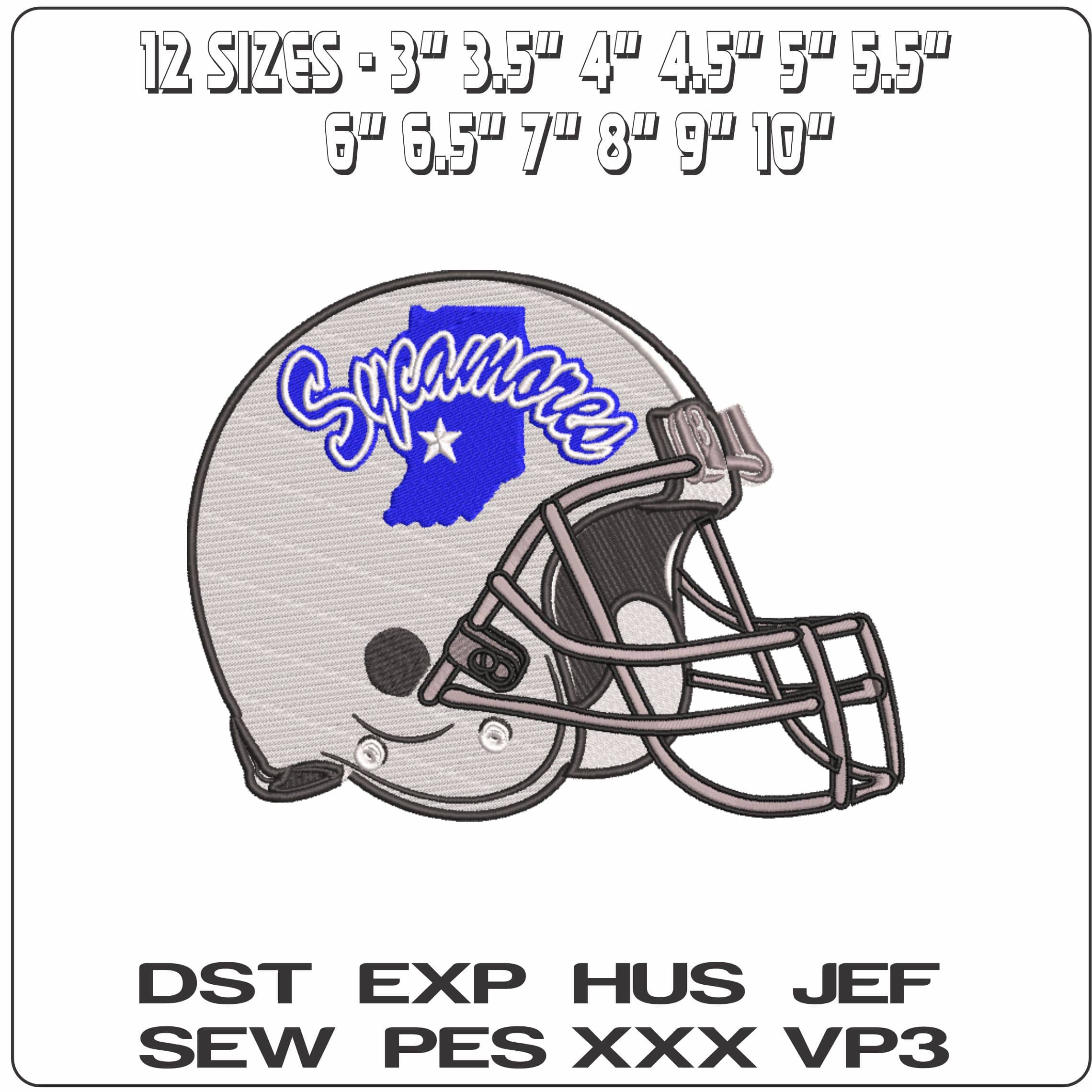 AF Helmet Indiana State Sycamores 1989 to 2020  - Elegant embroidery design file-instant download — view 2