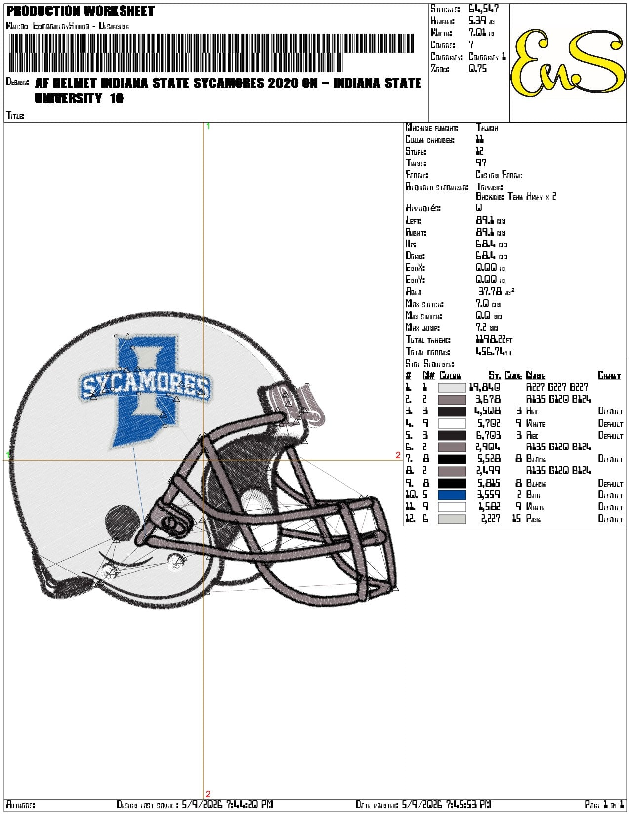 AF Helmet Indiana State Sycamores 2020  - Elegant embroidery design file-instant download — view 3