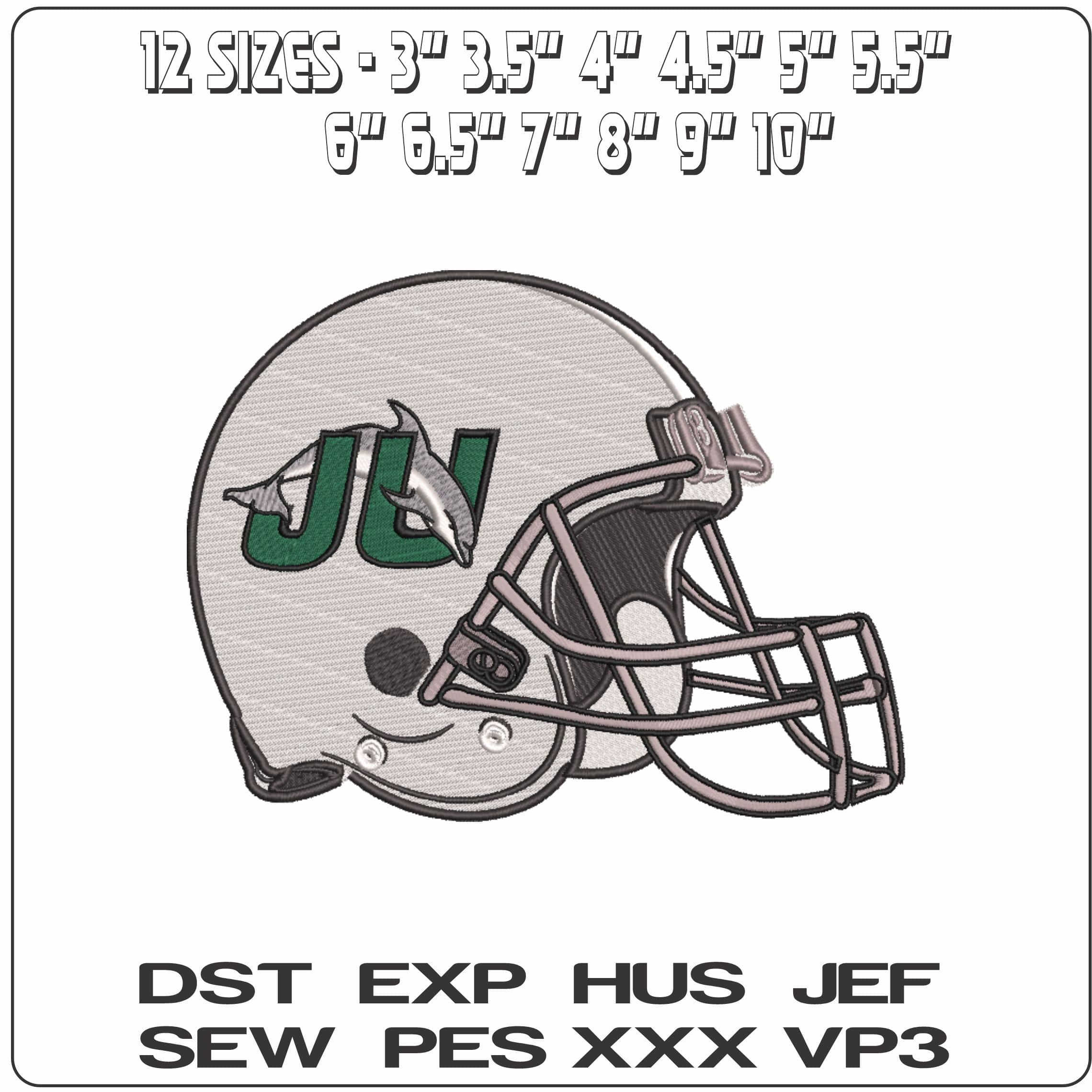 AF Helmet Jacksonville Dolphins 1996 to 2018  - Elegant embroidery design file-instant download — view 2