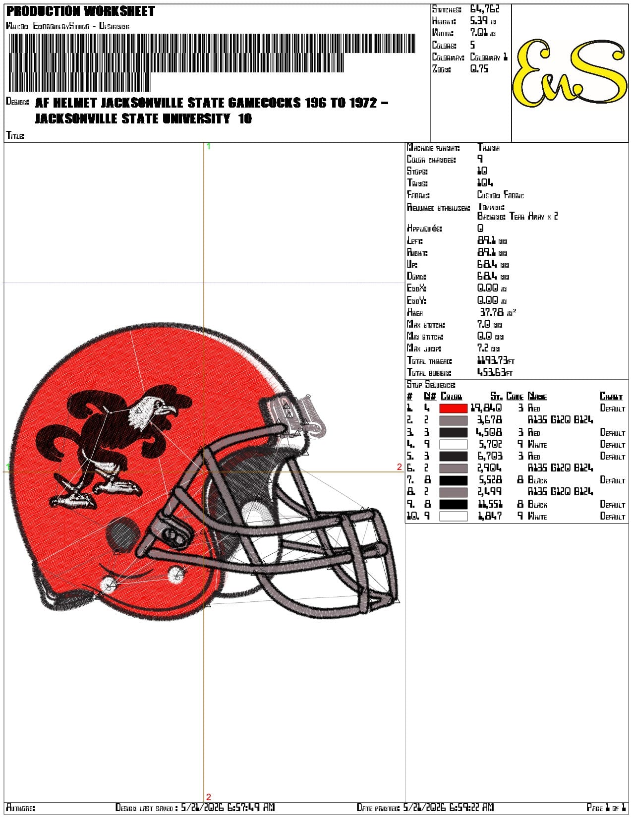 AF Helmet Jacksonville State Gamecocks 196 to 1972  - Elegant embroidery design file-instant download — view 3