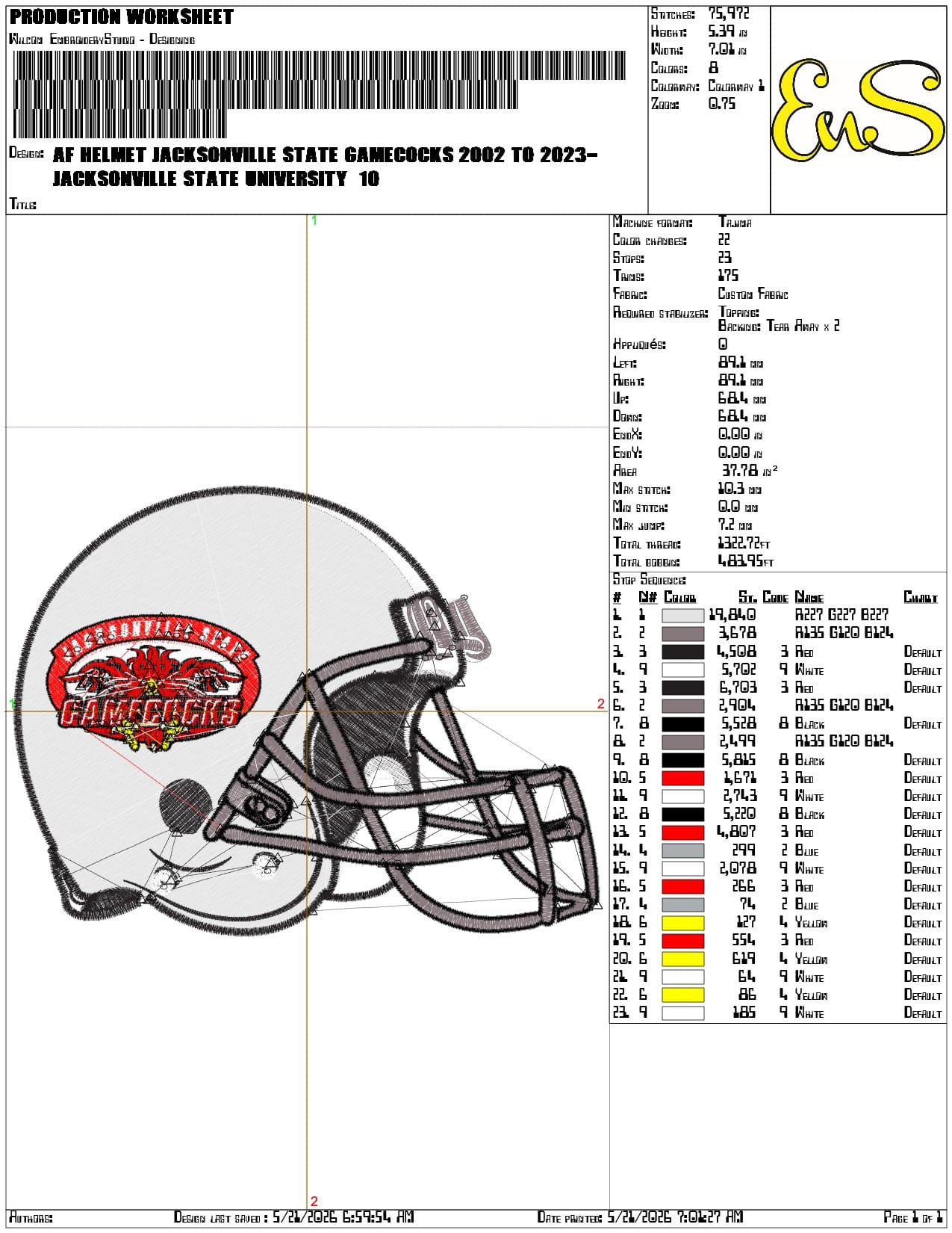 AF Helmet Jacksonville State Gamecocks 2002 to 2023  - Elegant embroidery design file-instant download — view 3