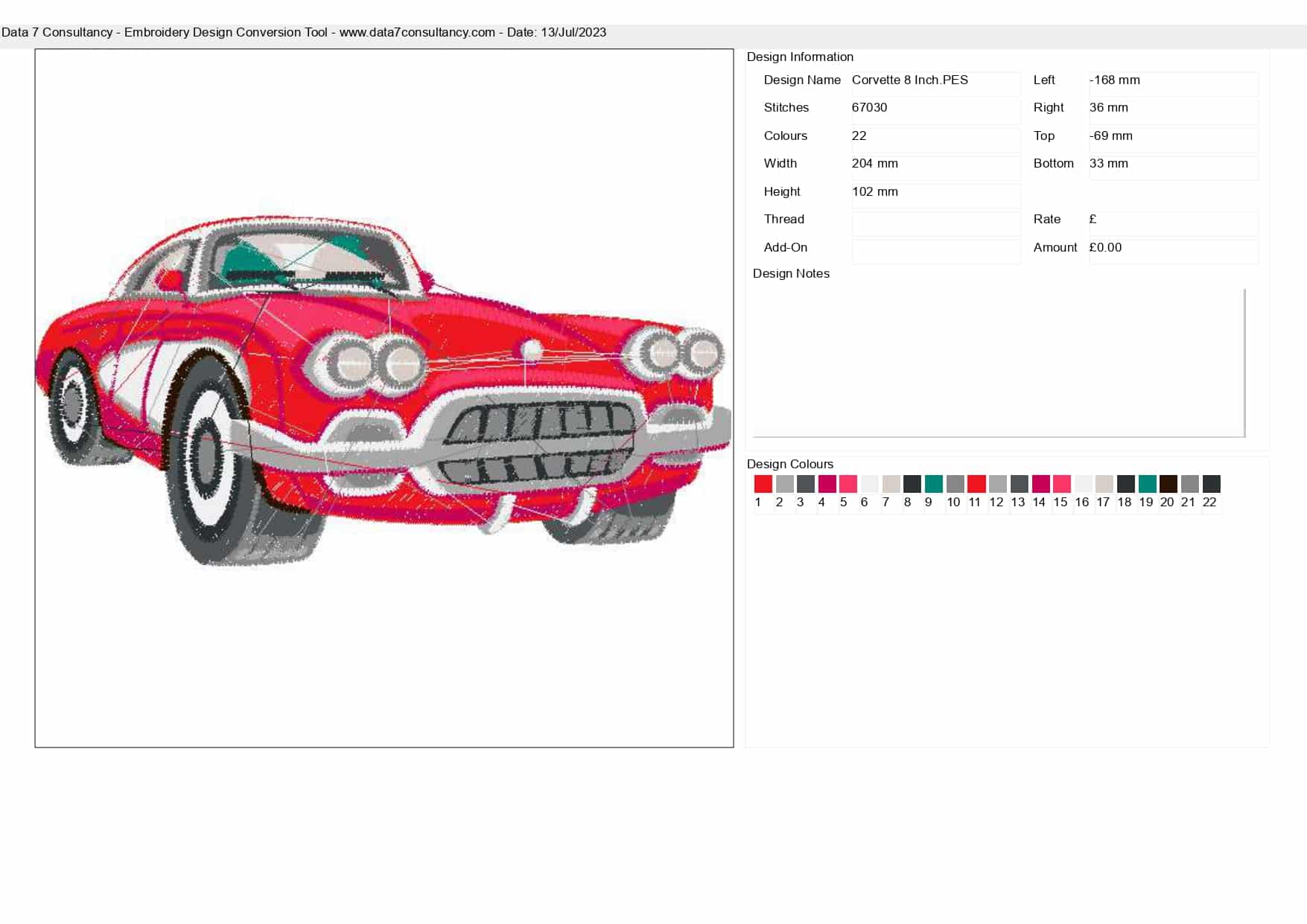 Early Corvette car embroidery design - Cruiser embroidery design machine pattern Baby toddler embroidery file - instant download in a frame — view 3