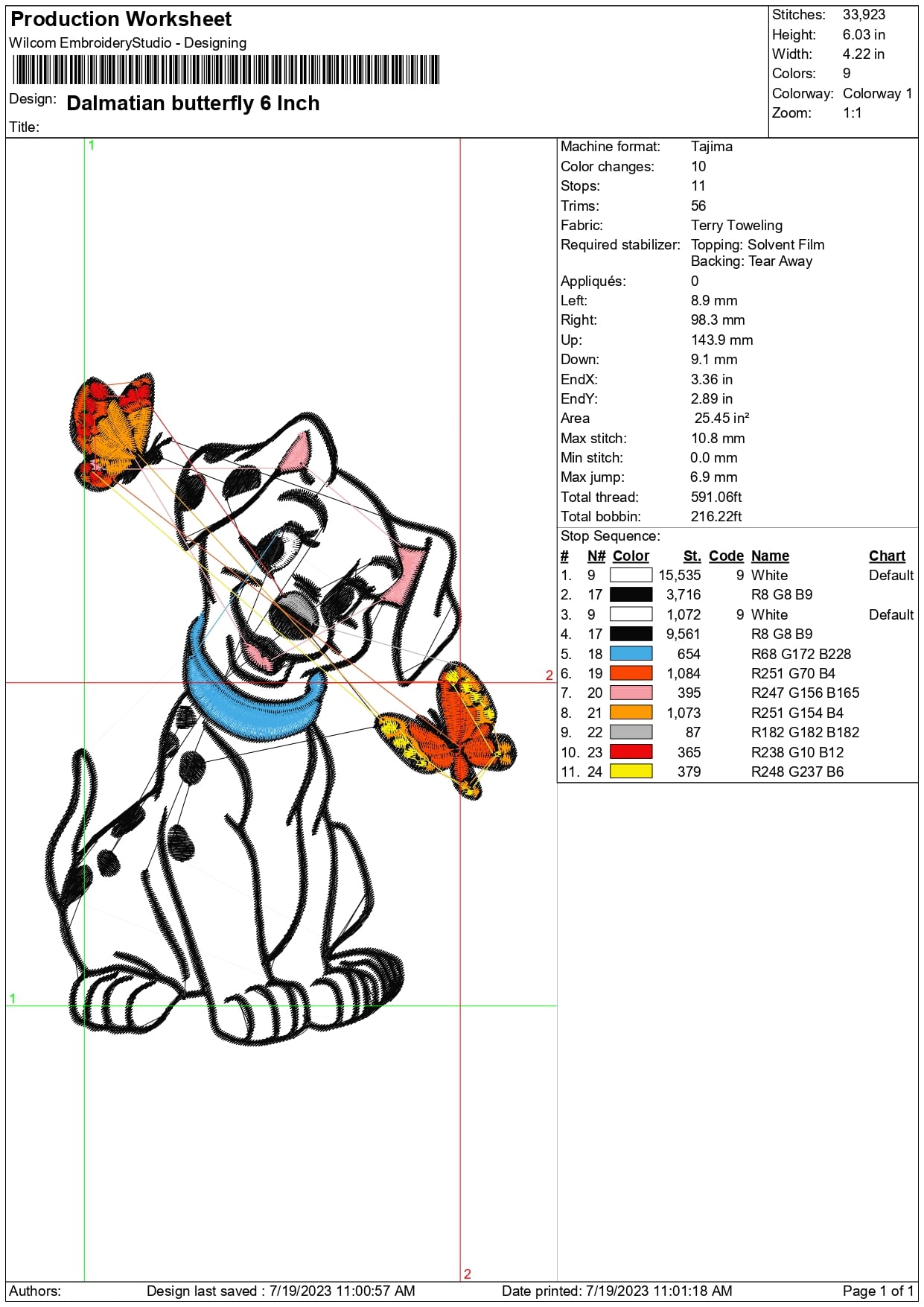 101 Dalmatian embroidery design Cartoon Butterfly embroidery design machine pattern Baby toddler embroidery file instant download in frame — view 3