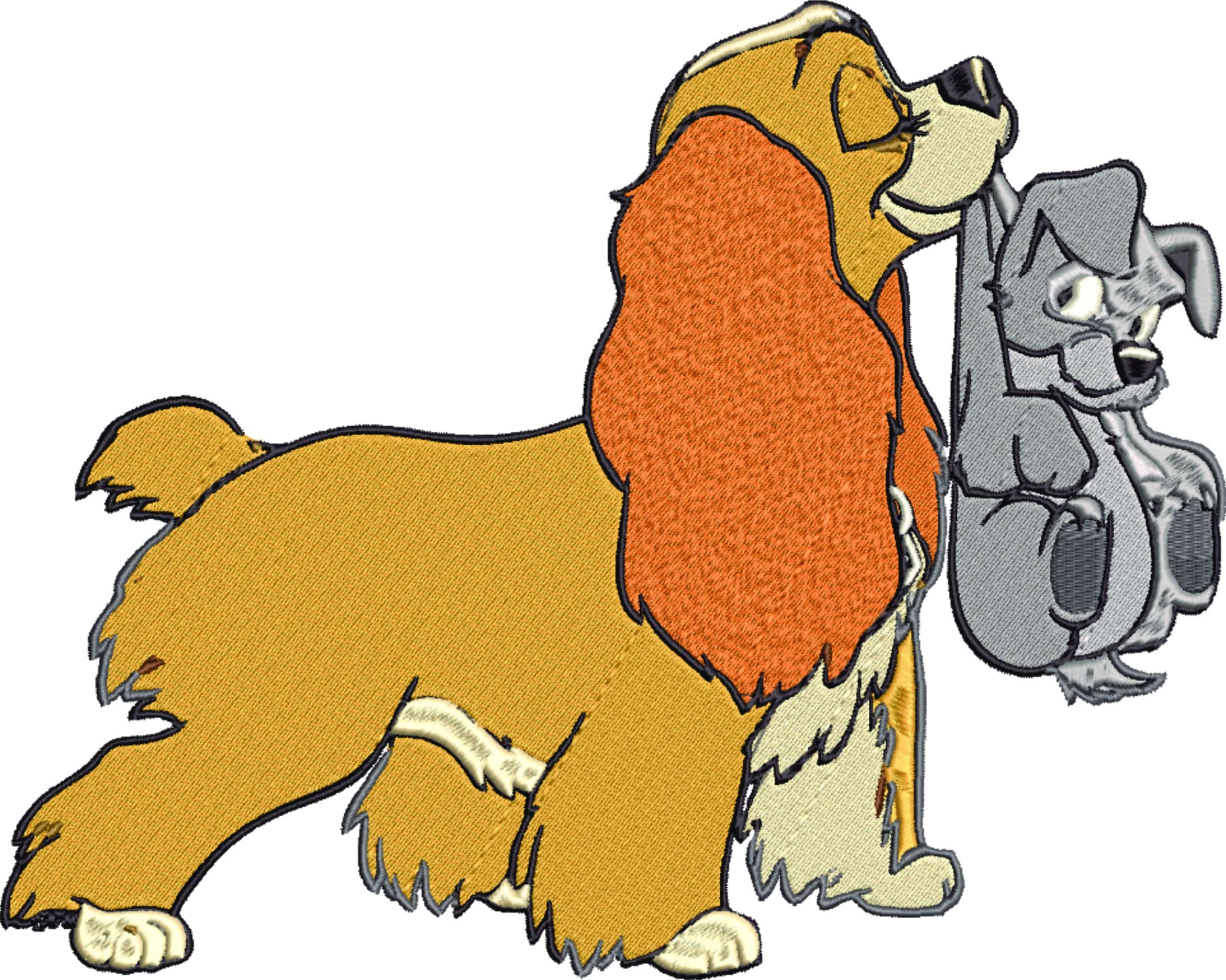 Lady and the Tramp embroidery design Cartoon embroidery design machine pattern Baby toddler embroidery file instant download in a frame — view 2
