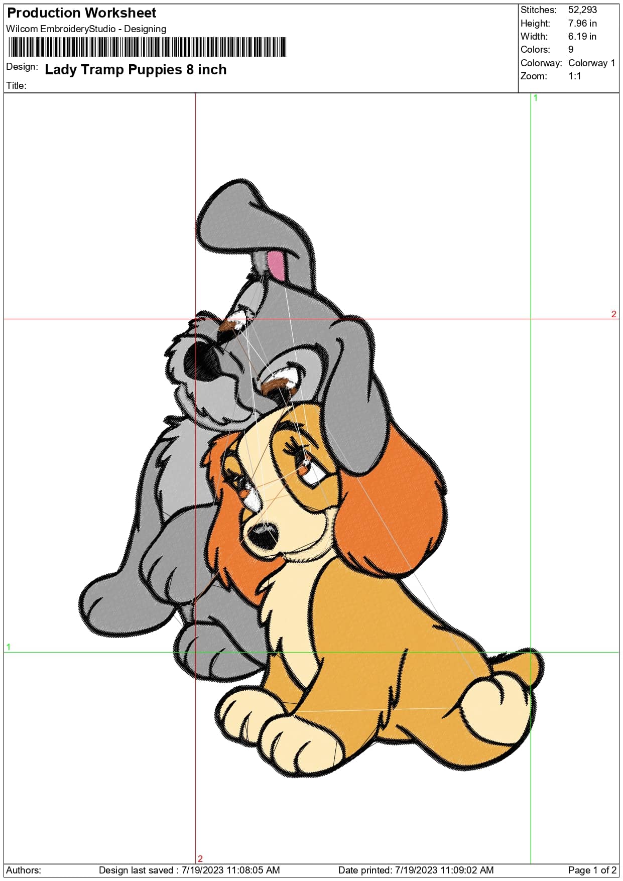Lady and the Tramp embroidery design Cartoon embroidery design machine pattern Baby toddler embroidery file instant download in a frame — view 2