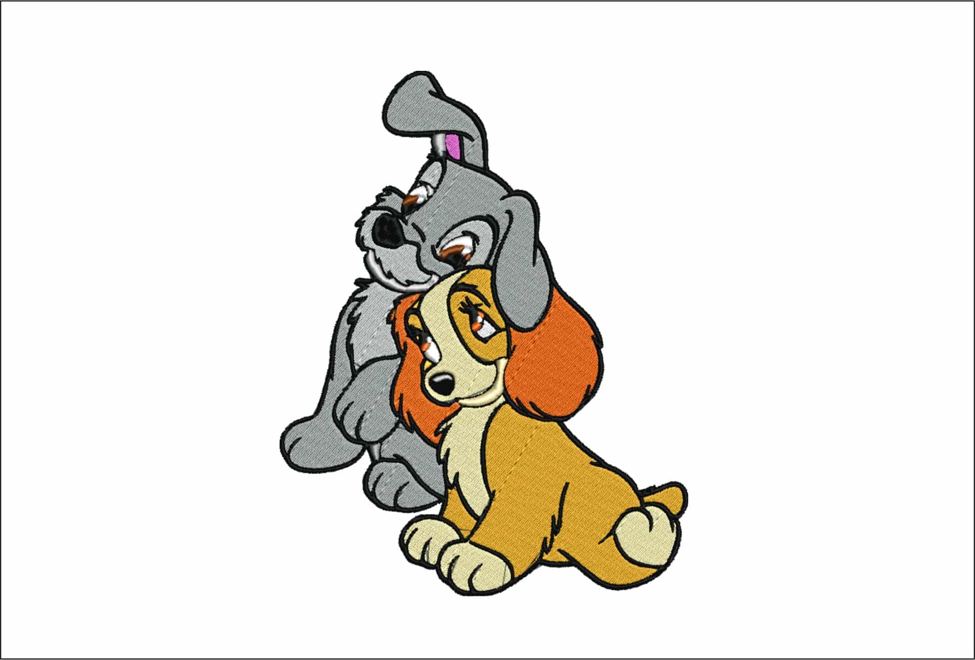 Lady and the Tramp embroidery design Cartoon embroidery design machine pattern Baby toddler embroidery file instant download in a frame
