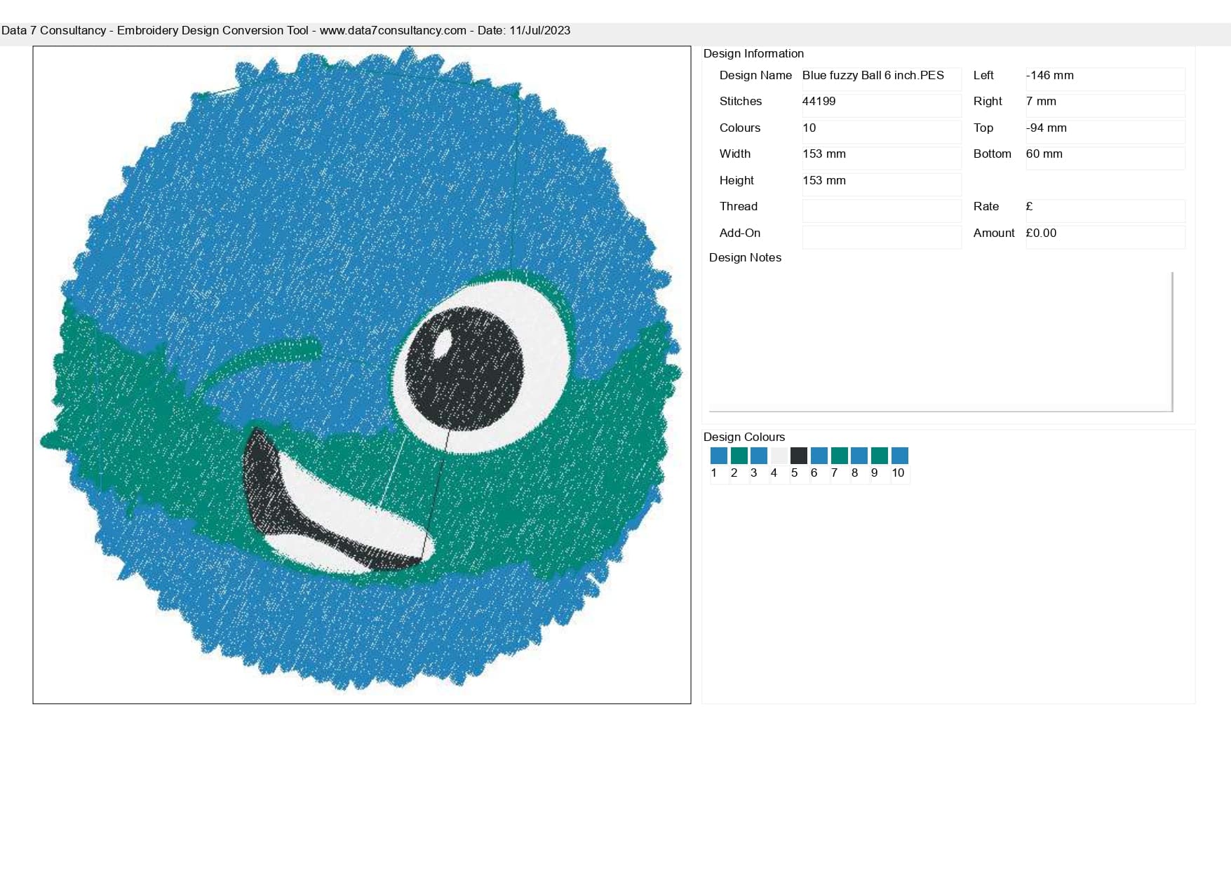 Blue Fuzzy Ball embroidery design - Face ball embroidery design machine pattern - Baby toddler embroidery file instant download in a frame — view 3