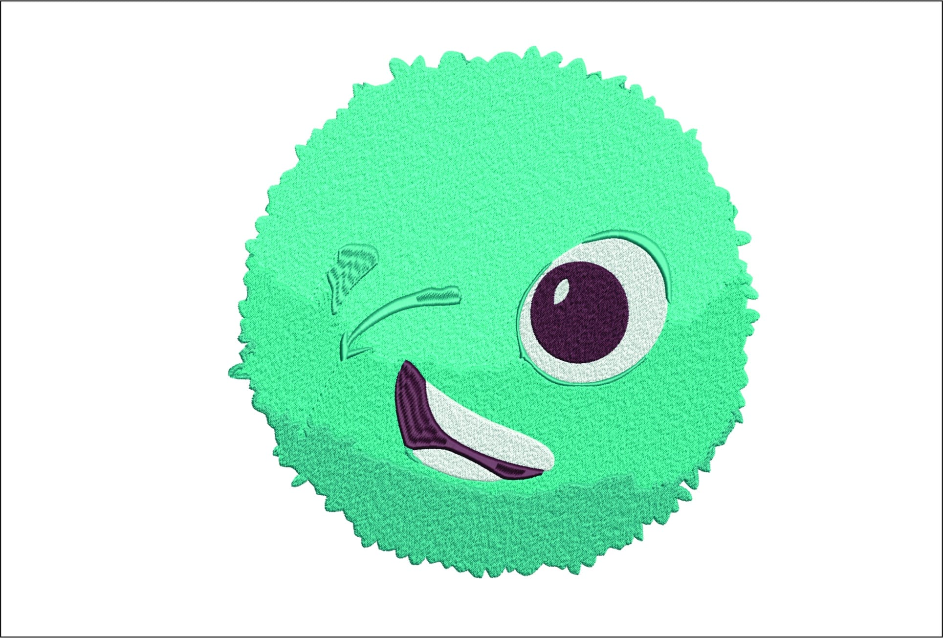 Blue Fuzzy Ball embroidery design - Face ball embroidery design machine pattern - Baby toddler embroidery file instant download in a frame