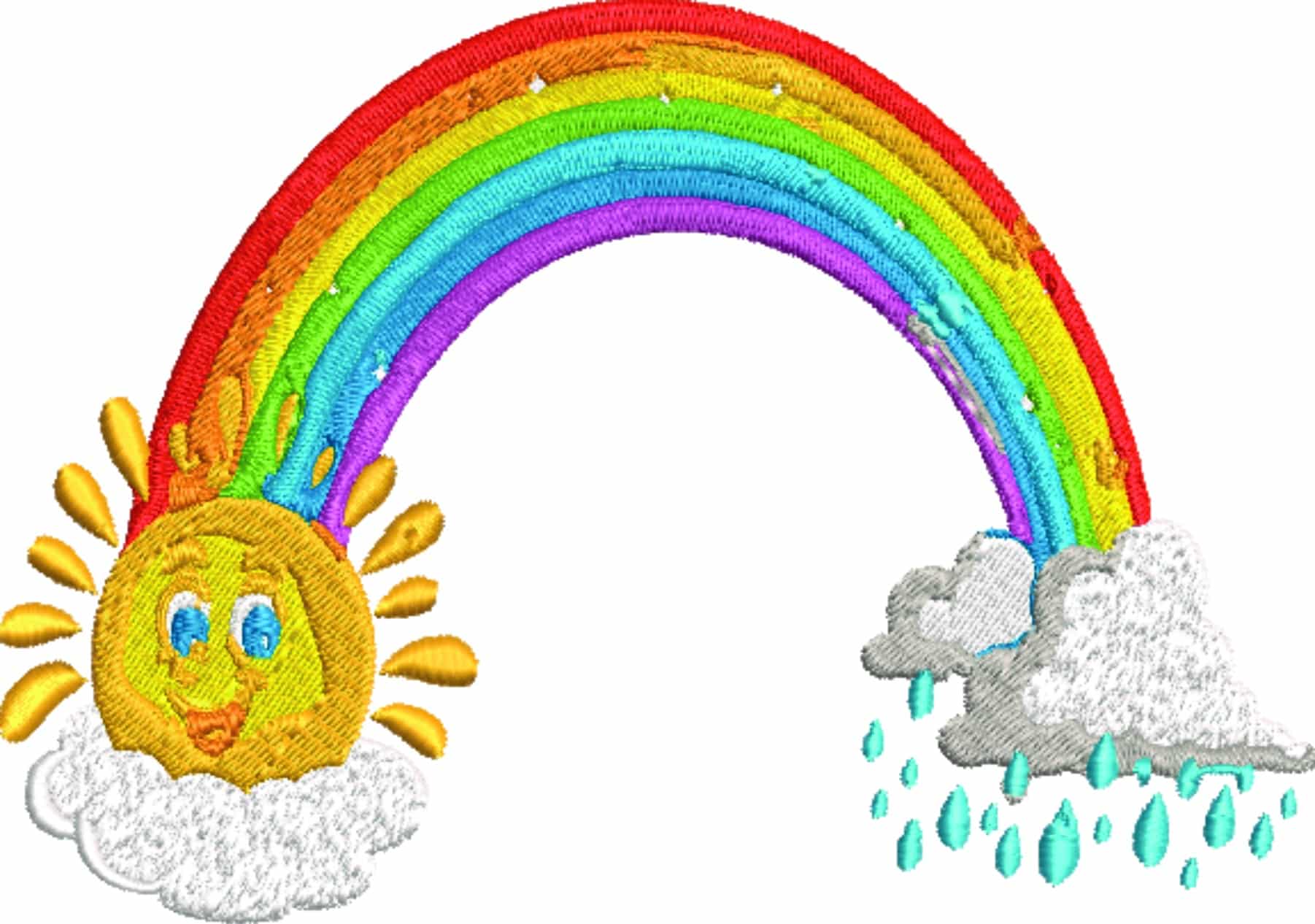 Rainbow embroidery design - Cartoon Sun Rain embroidery design machine pattern - Baby toddler embroidery file - instant download in a frame — view 2