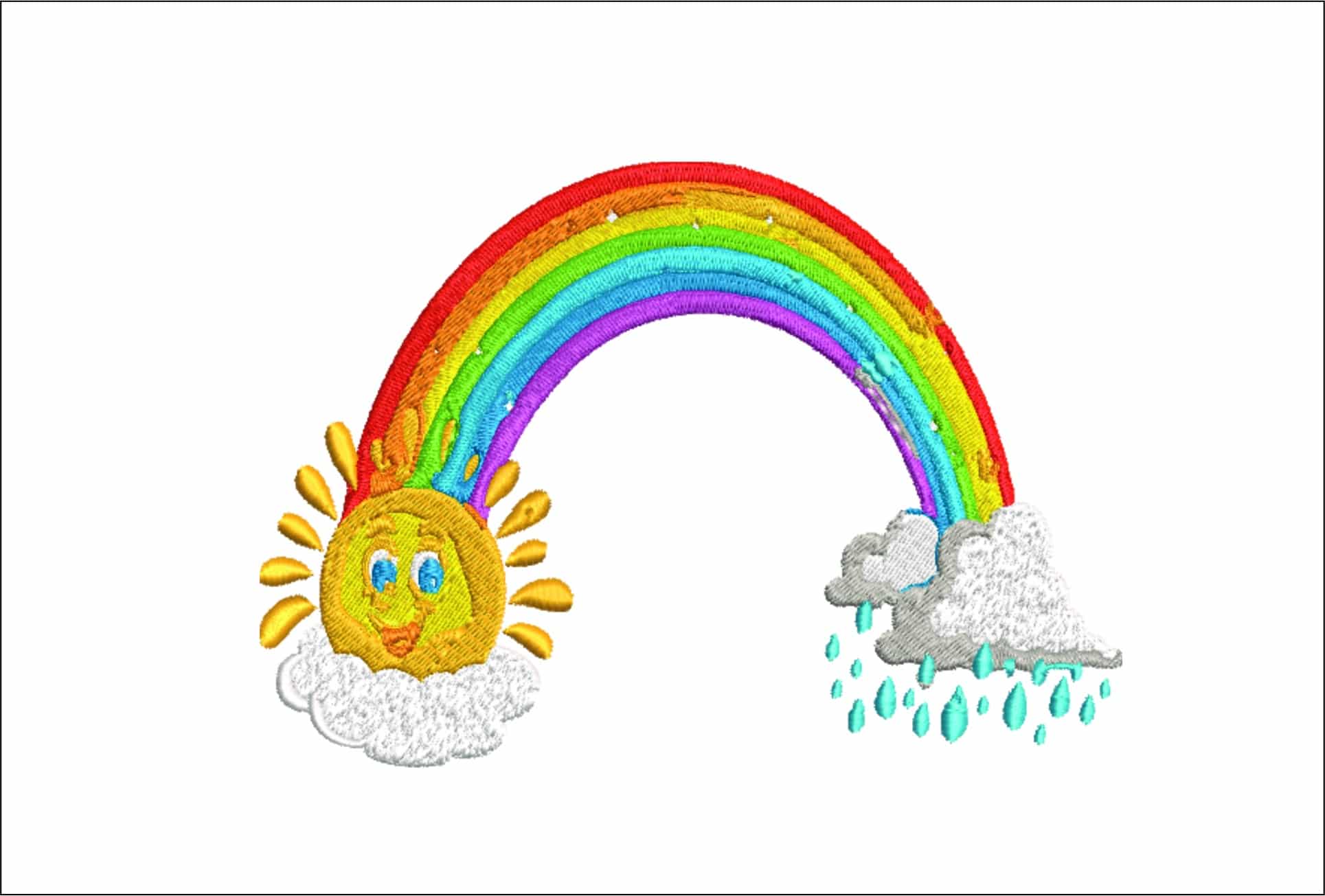 Rainbow embroidery design - Cartoon Sun Rain embroidery design machine pattern - Baby toddler embroidery file - instant download in a frame