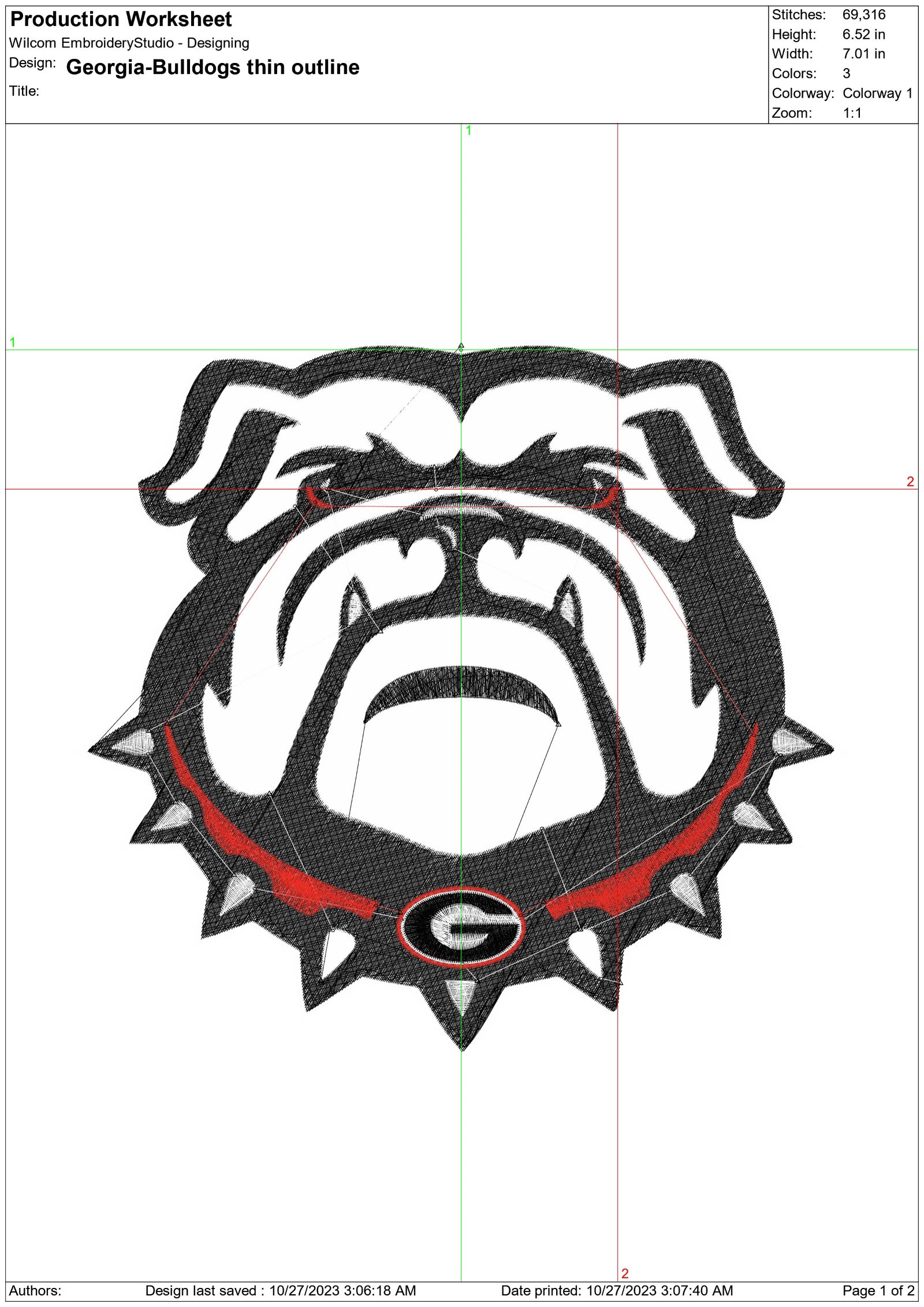 Georgia Athletics embroidery WITH Outline (thin and thick) design - University of Georgia Bulldogs Logo — view 2