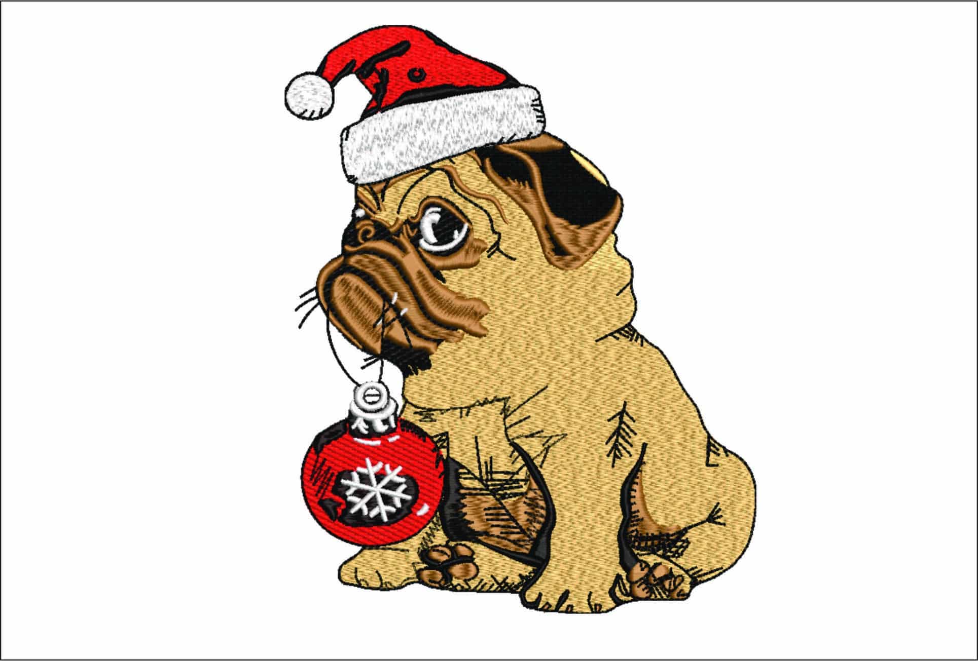 Christmas Pug - embroidery file - instant download in a frame